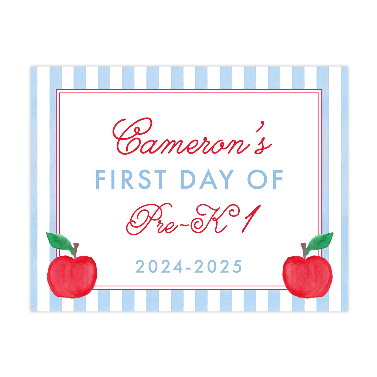 First and Last Day of School Sign in Blue Apple Stripes