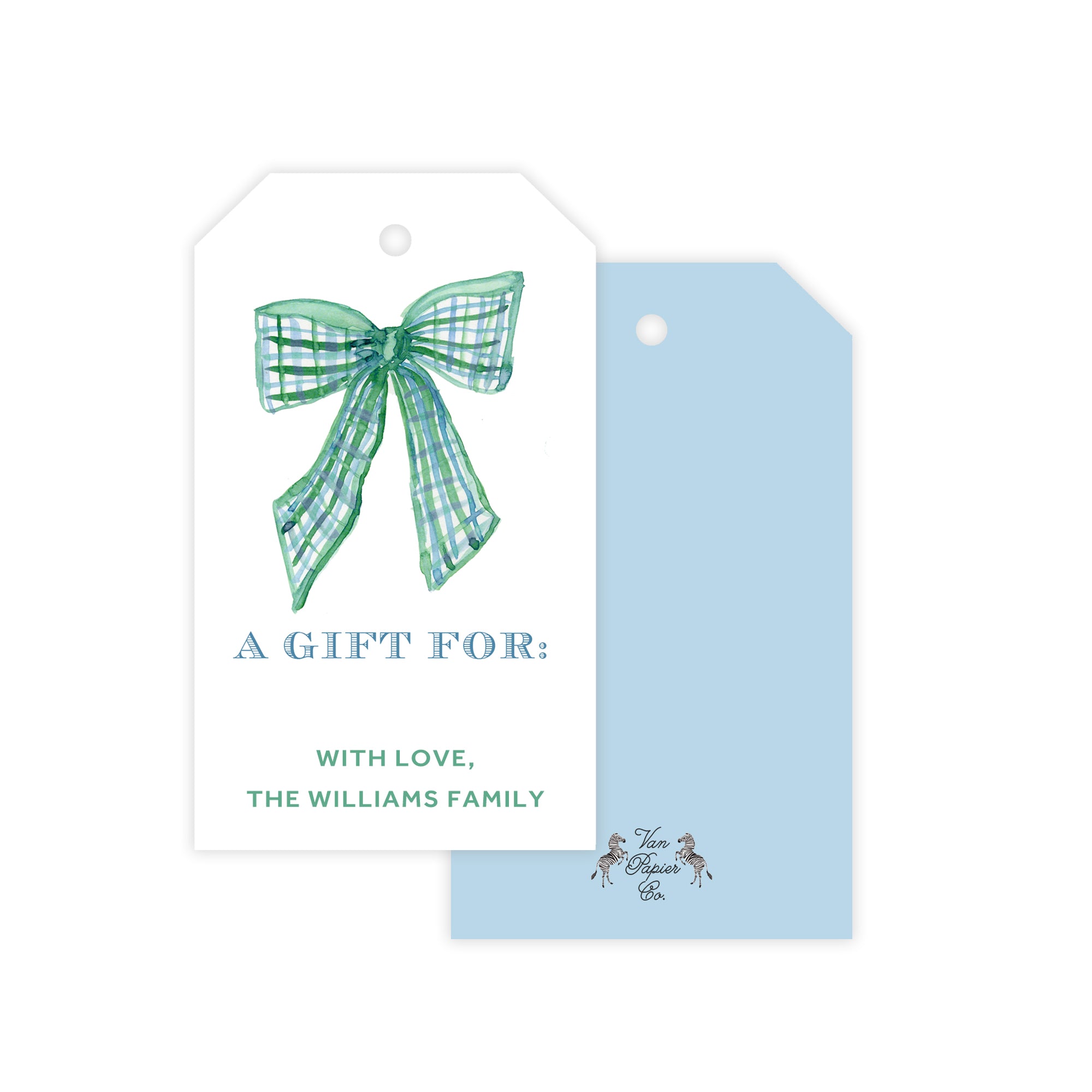 Watercolor Plaid Bow Holiday Gift Tags