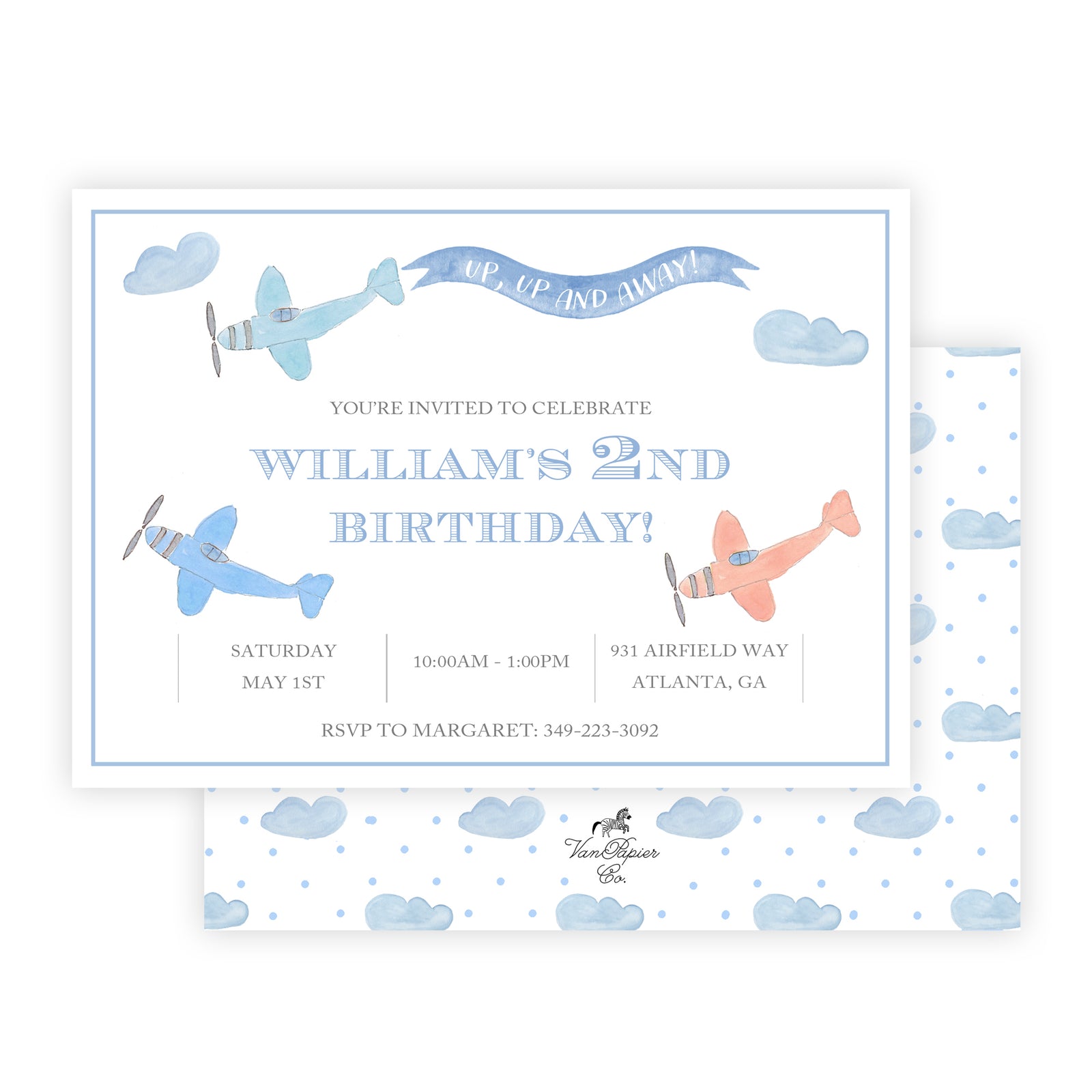 Watercolor Airplane Birthday Invitation