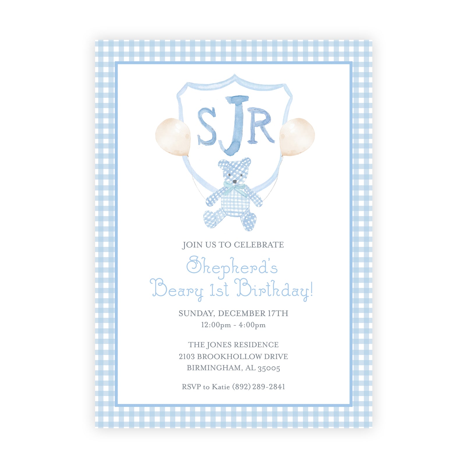 Beary 1st Birthday Invitation