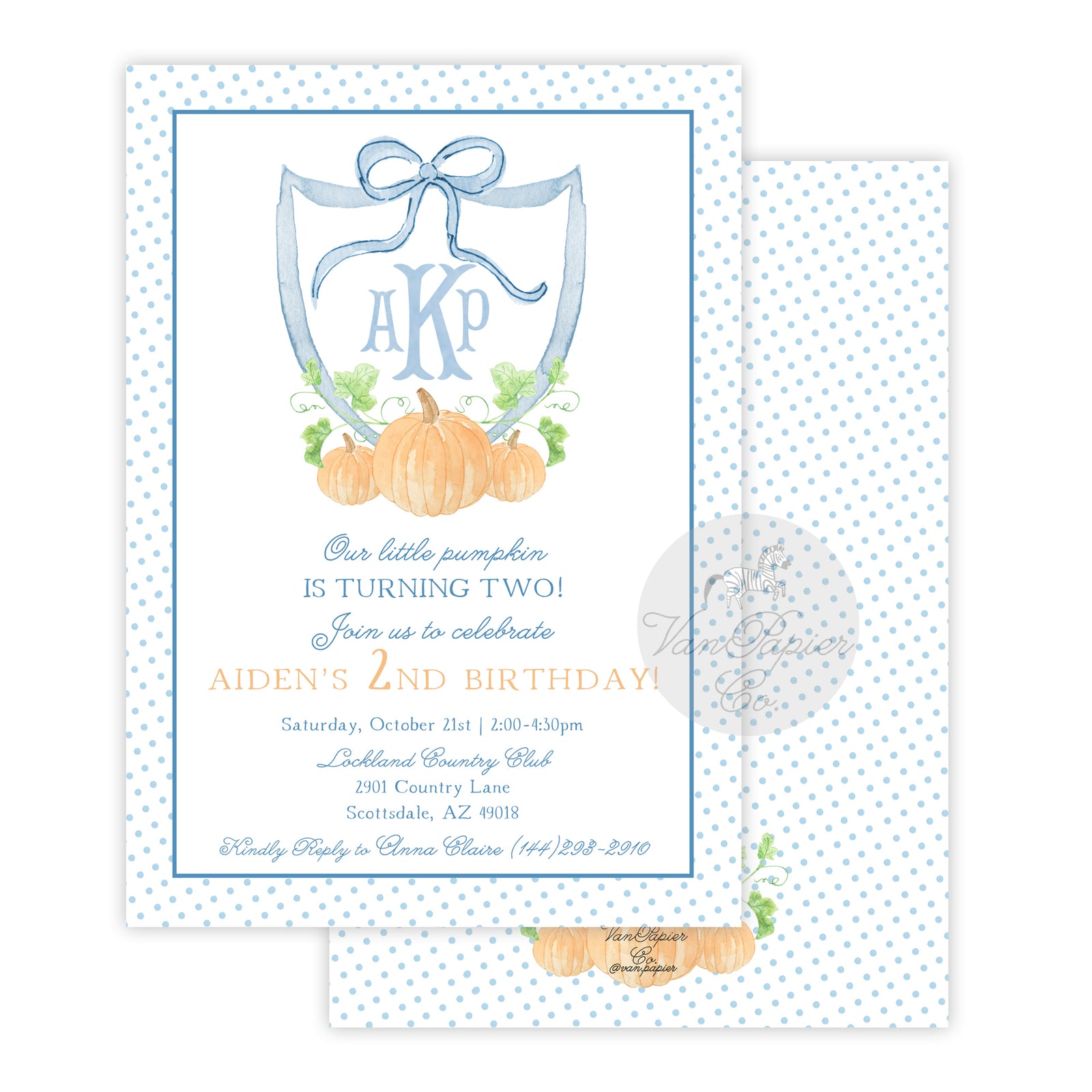 Watercolor Blue Pumpkin Invitations