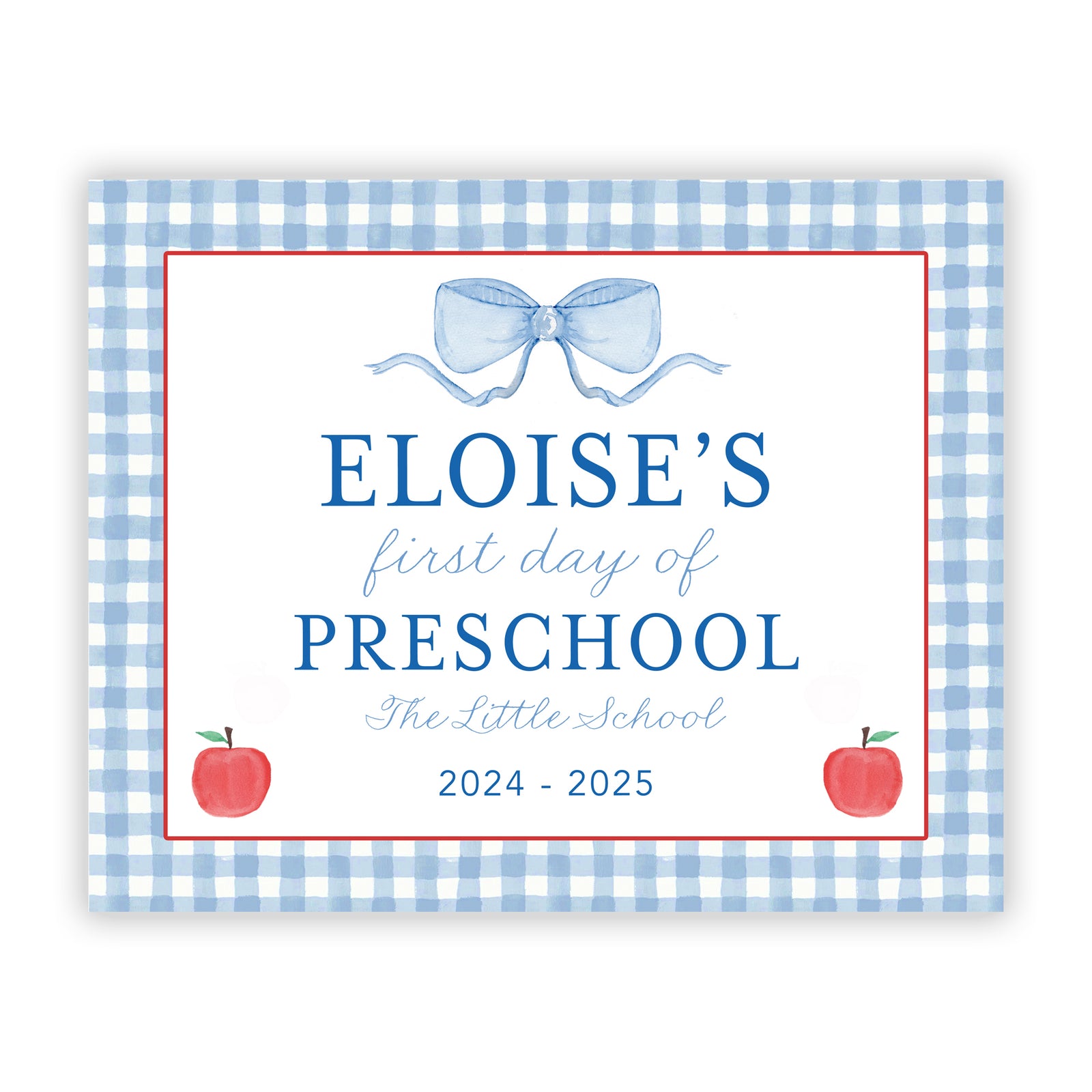 First and Day of School Sign in Blue Bow