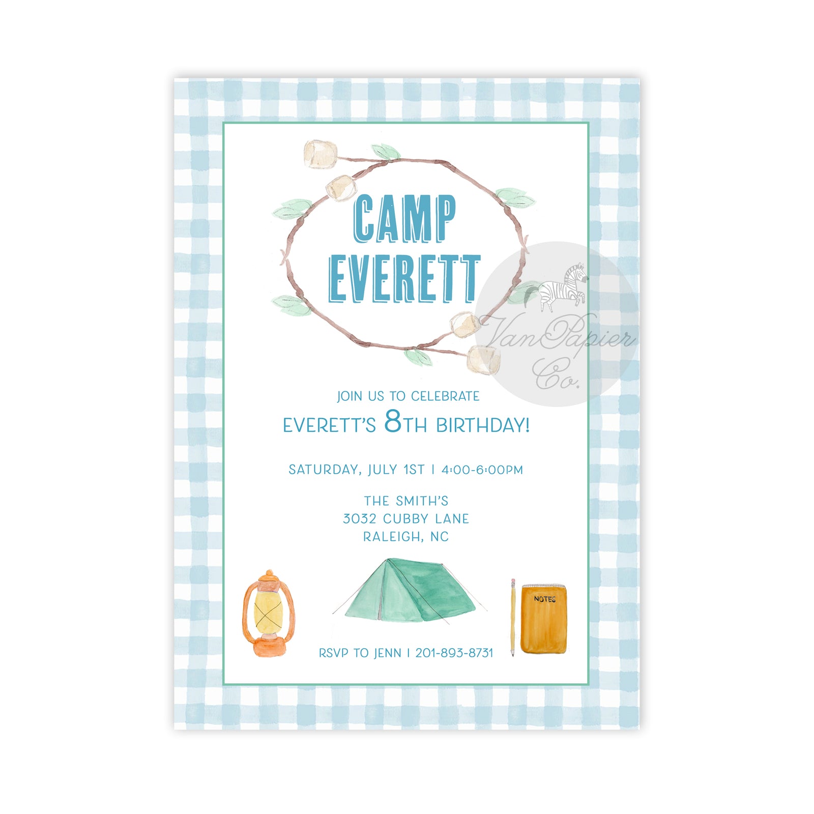 Blue Camping Birthday Invitation