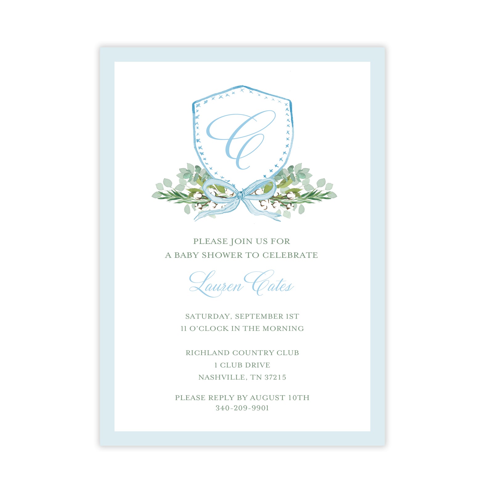 Blue Crest Baby Shower Invitation