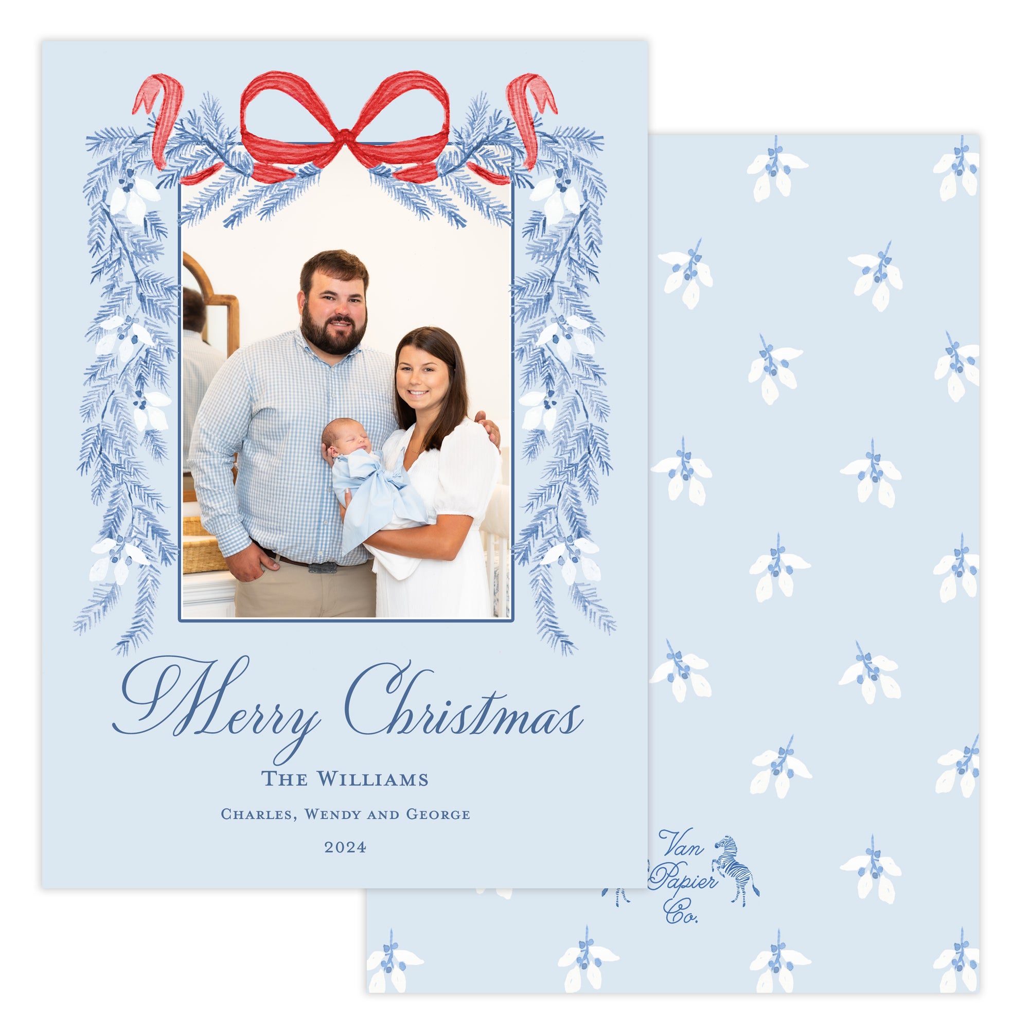 Blue Garland Christmas Card