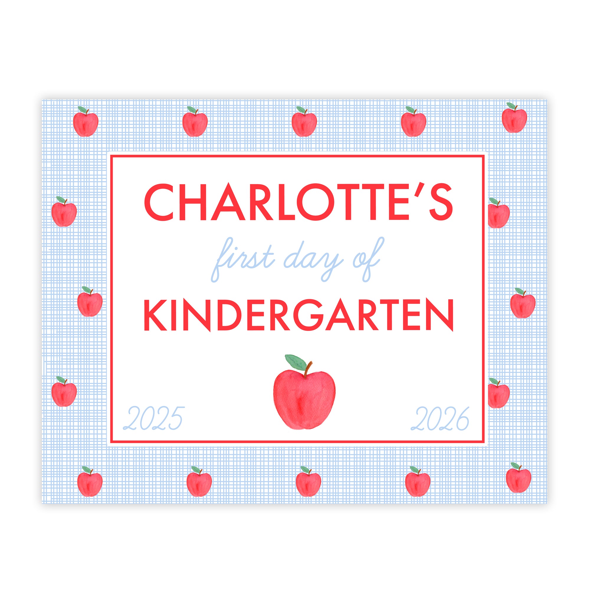 First and Last Day of School Sign in Blue Apple Print