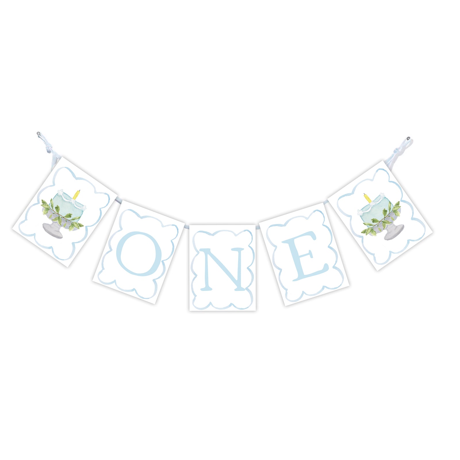 "ONE" Blue Scallop High Chair Banner