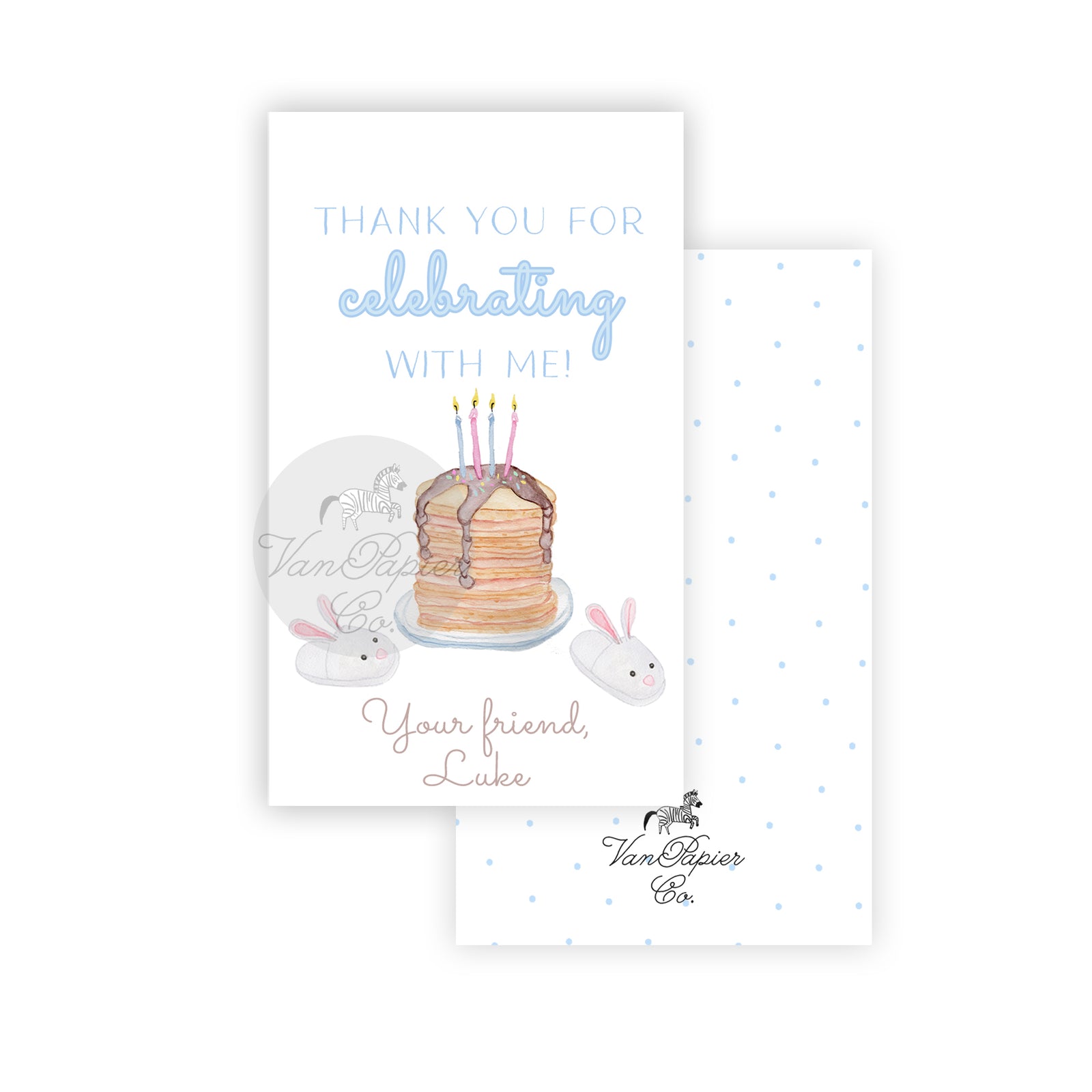 Blue Watercolor Pajamas and Pancakes Gift Tags