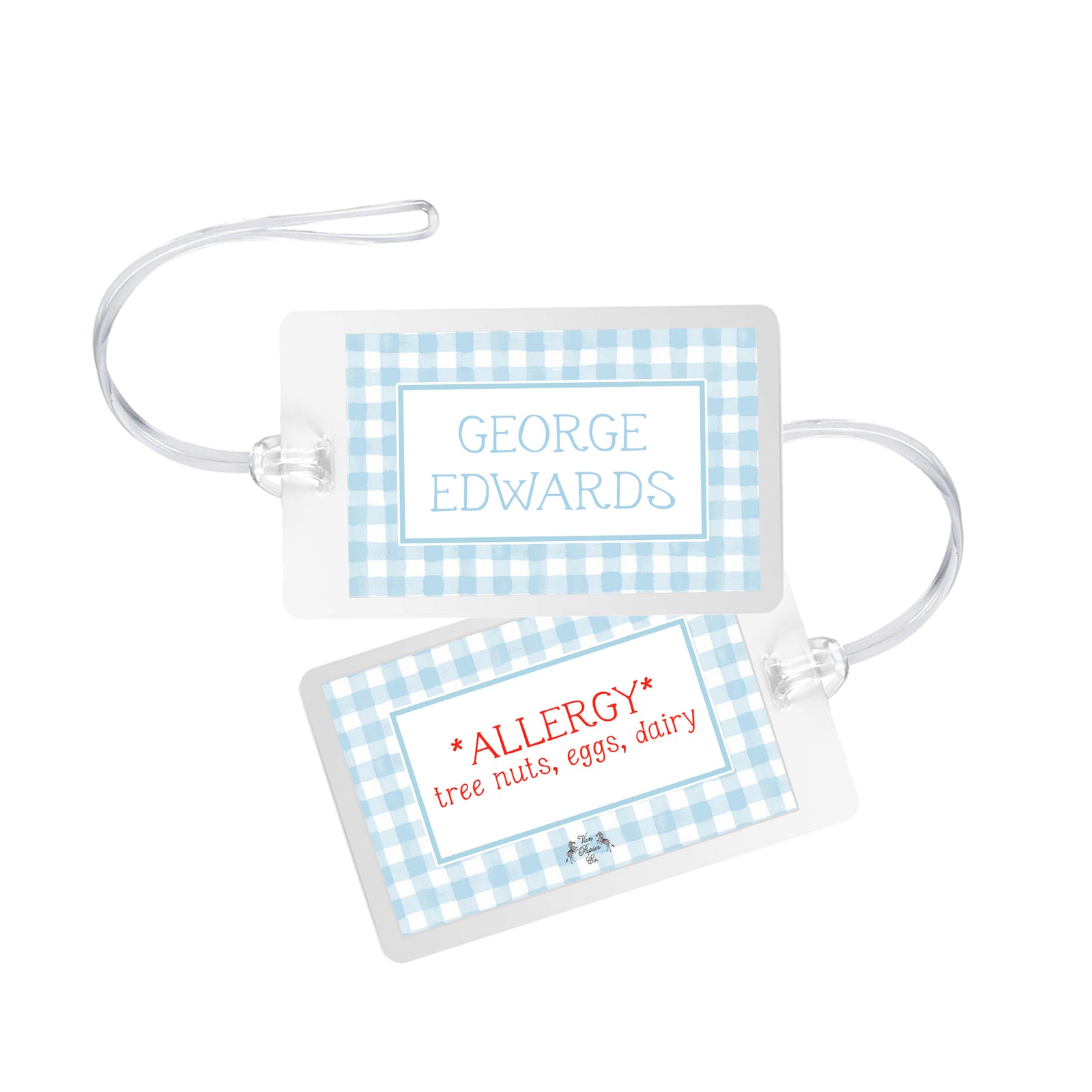 Blue Plaid Allergy Bag Tag