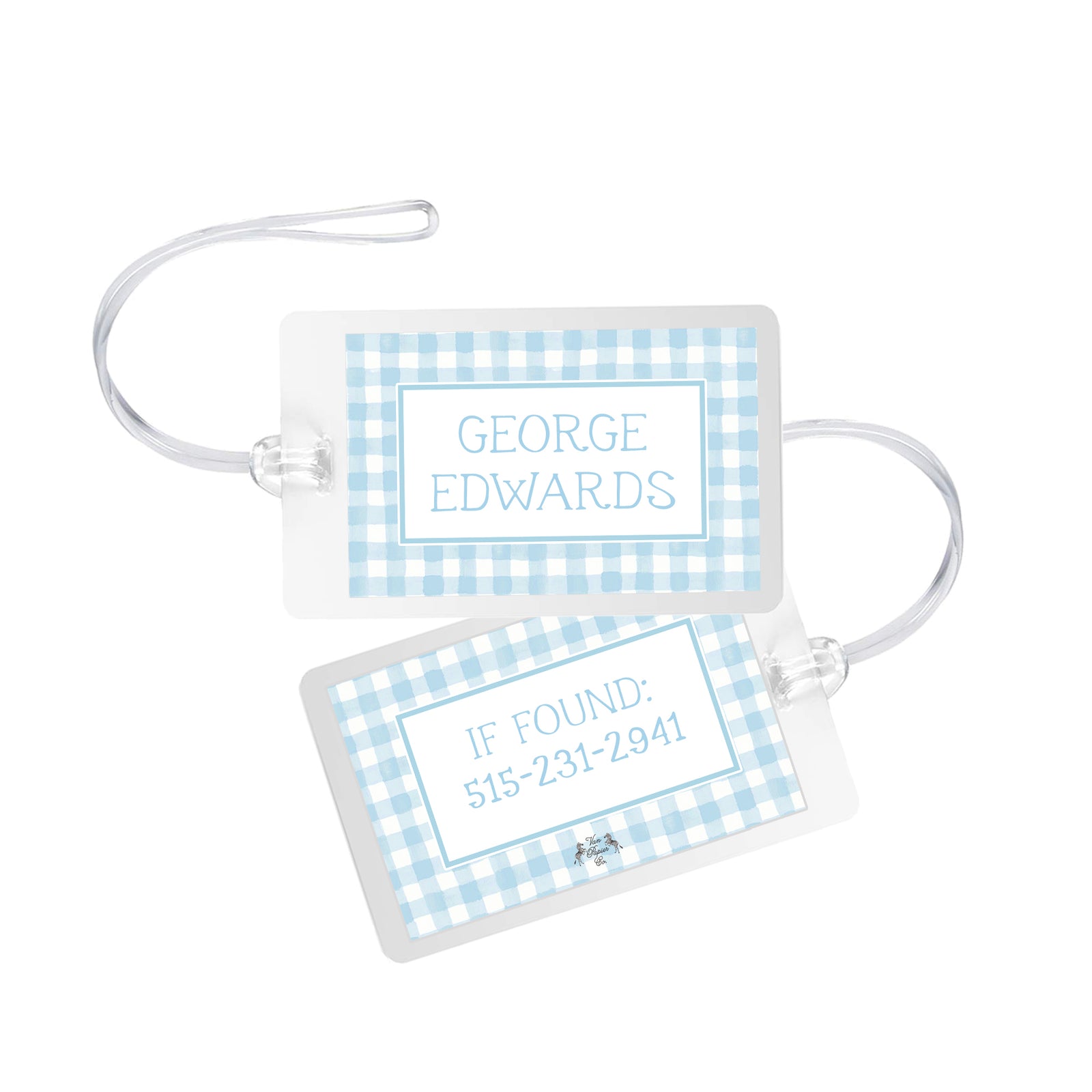 Blue Plaid Allergy Bag Tag