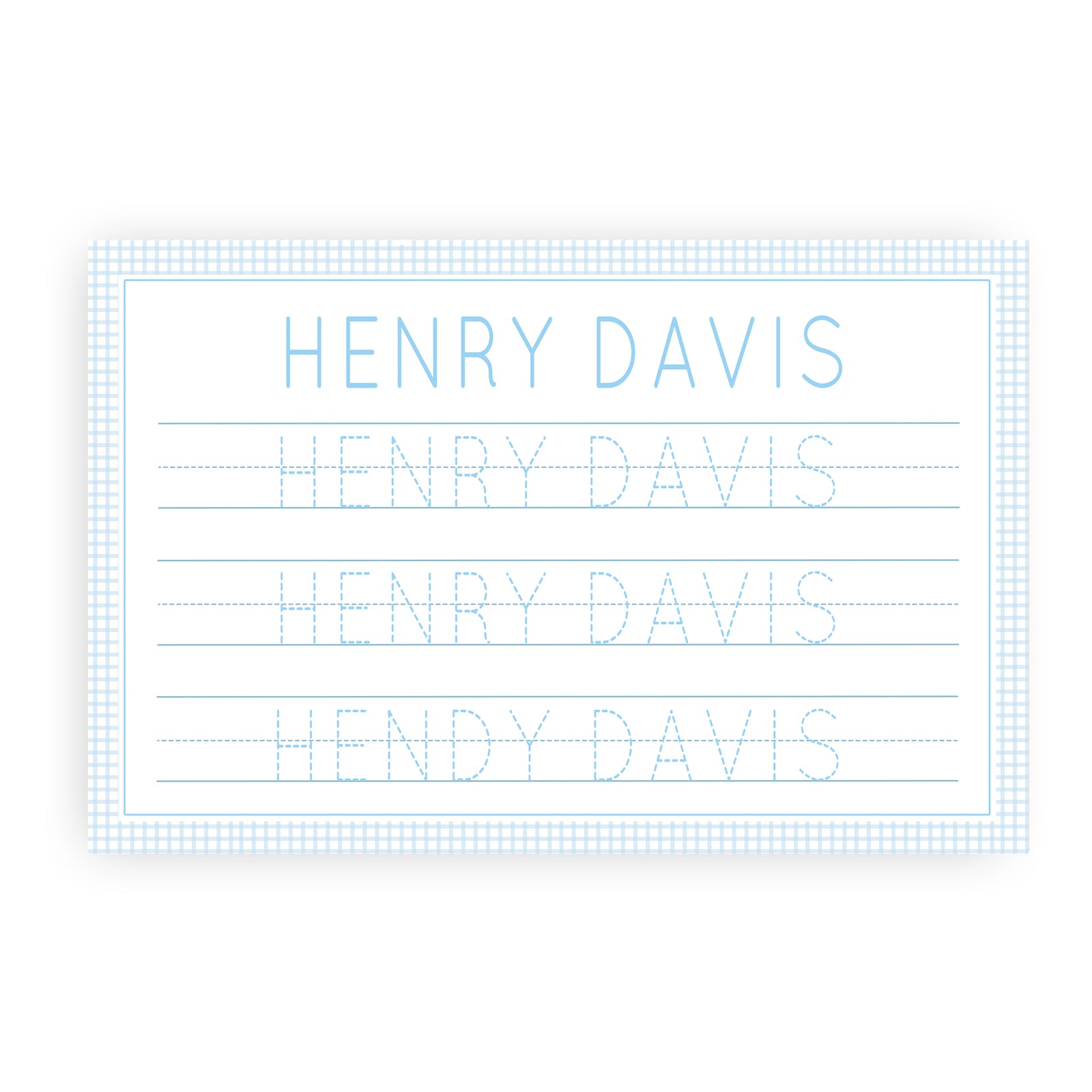 Blue Gingham Name Tracing Placemat