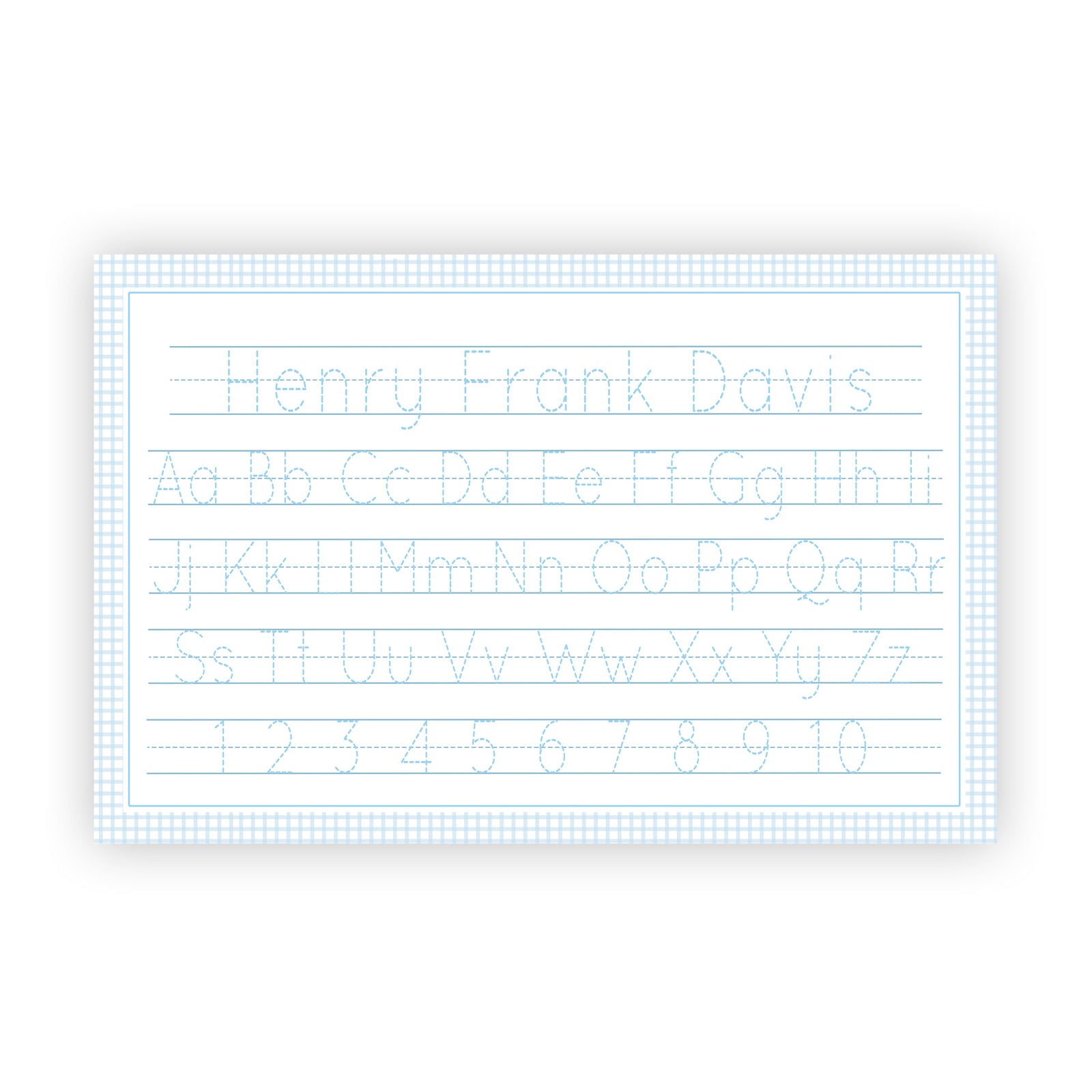 Blue Gingham Name Tracing Placemat