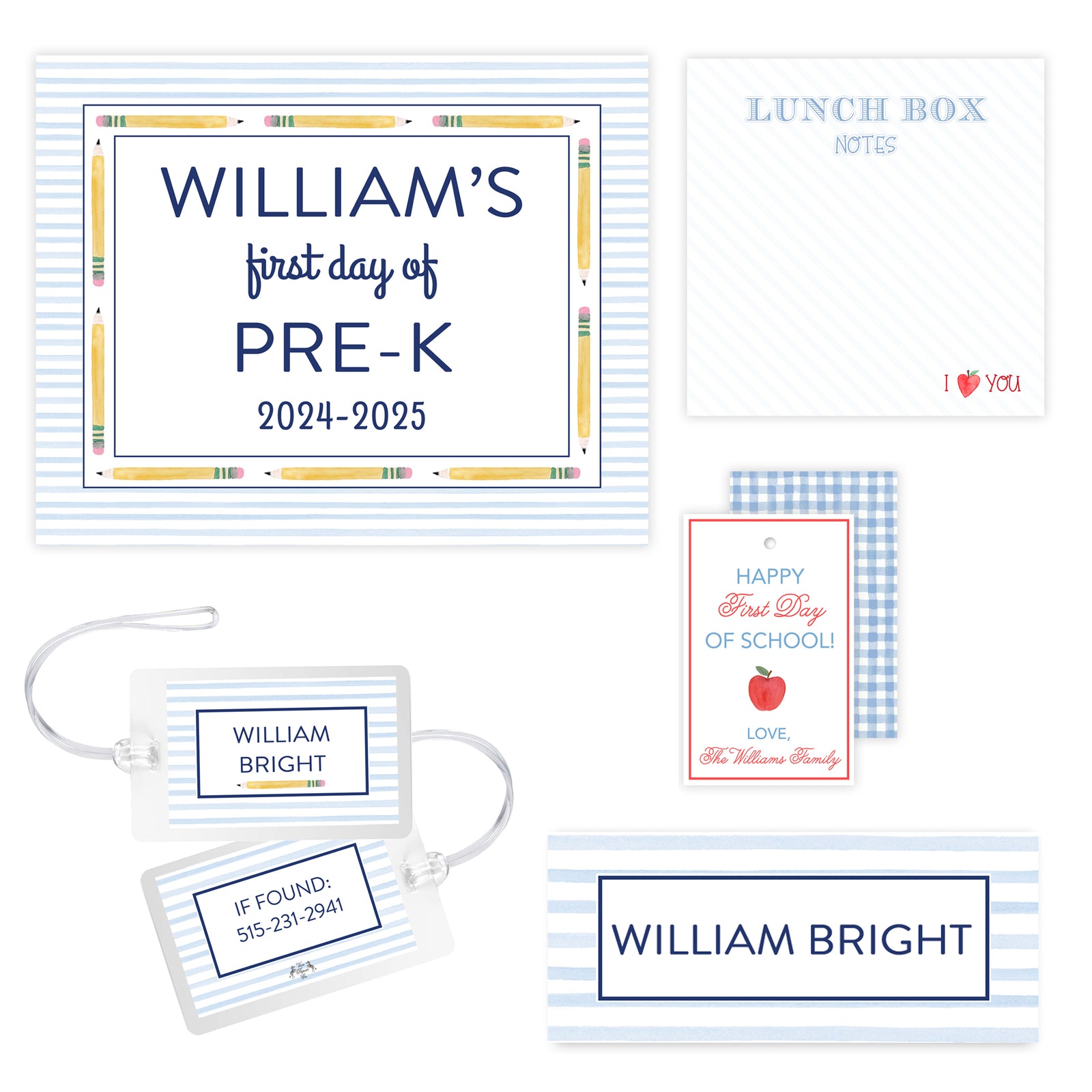 Blue Striped Back to School Bundle #2