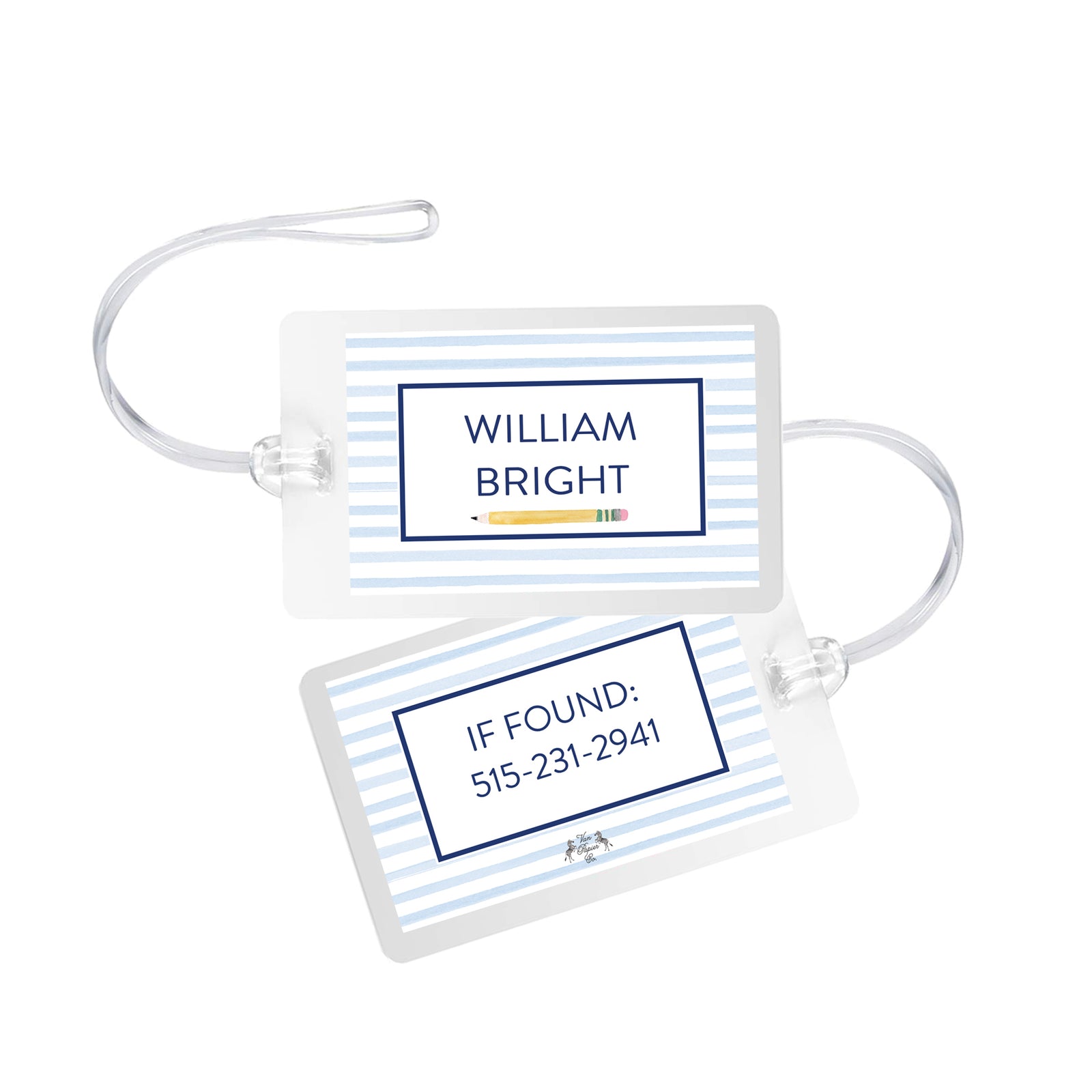 Blue Striped Laminated Bag Tag