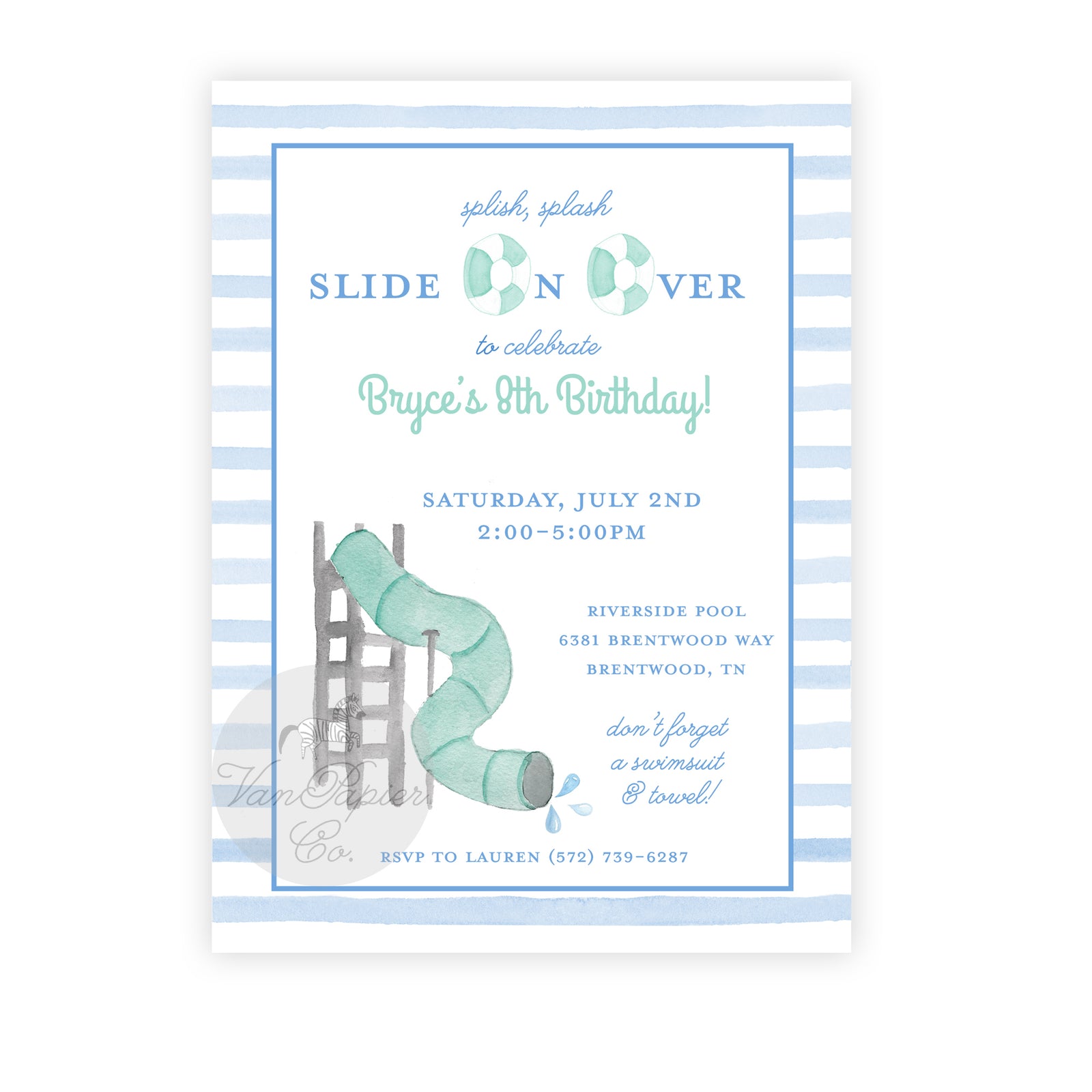 Watercolor Waterslide Birthday Invitation