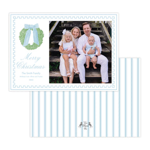 Blue Wreath Horizontal Christmas Card