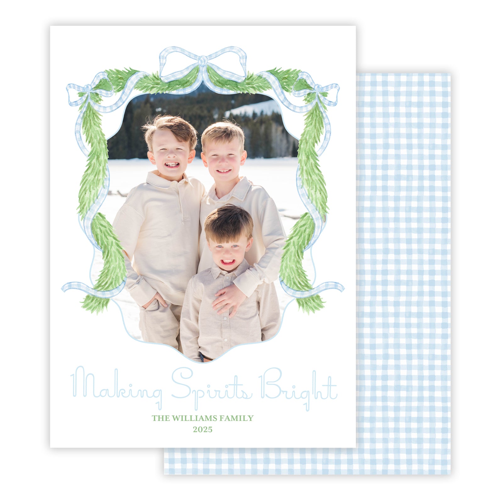 Gingham and Garland Christmas Card