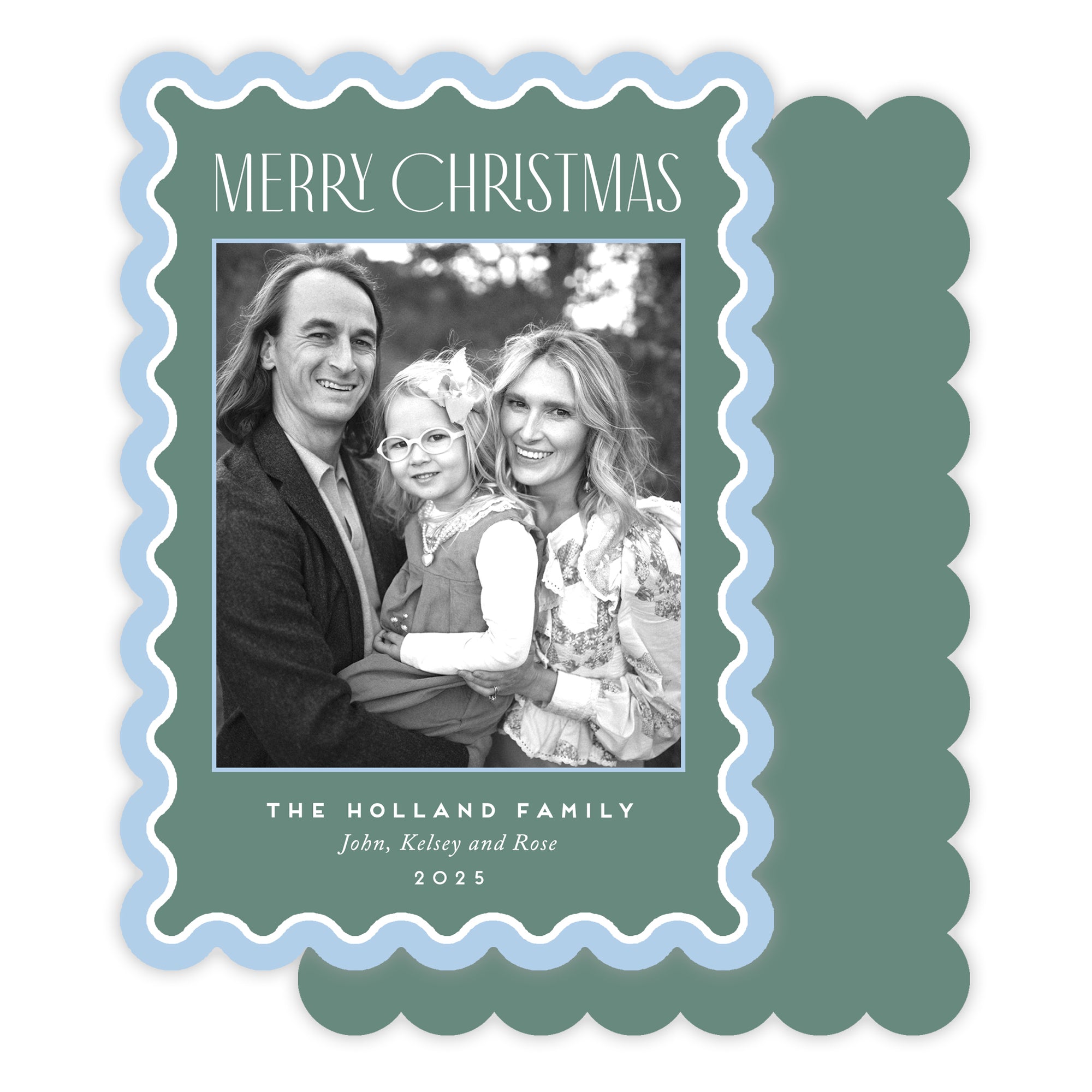 Christmas Card with scalloped border detail.