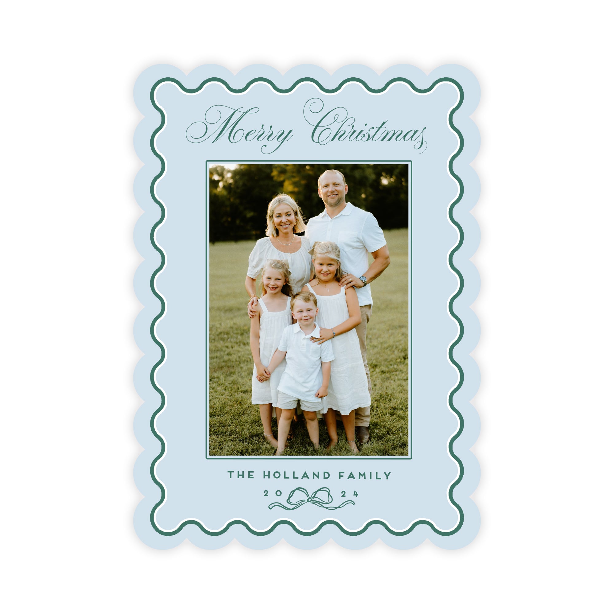 Blue and Green Scallop Christmas Card