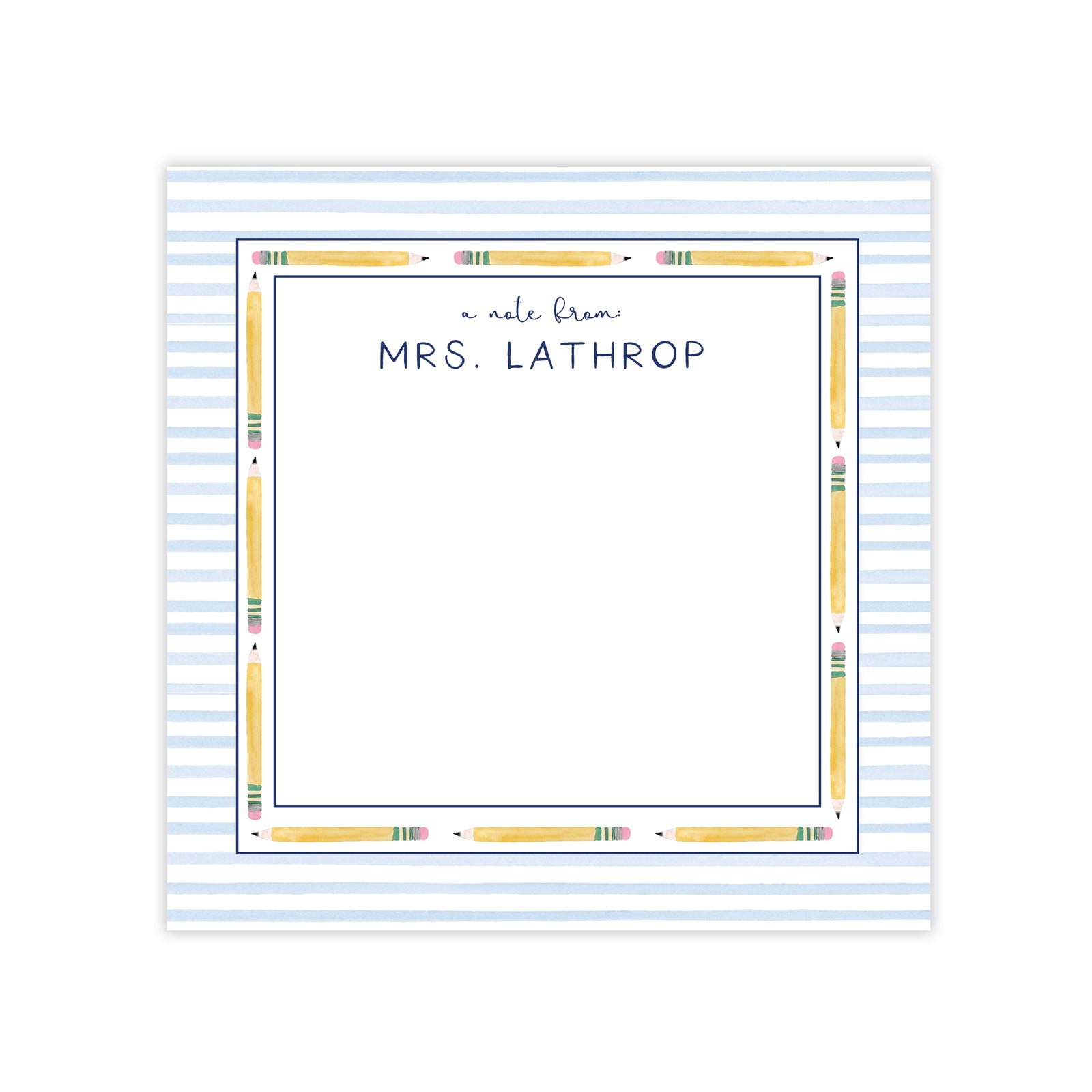 Customized Teacher Notepad in Blue Pencil Print