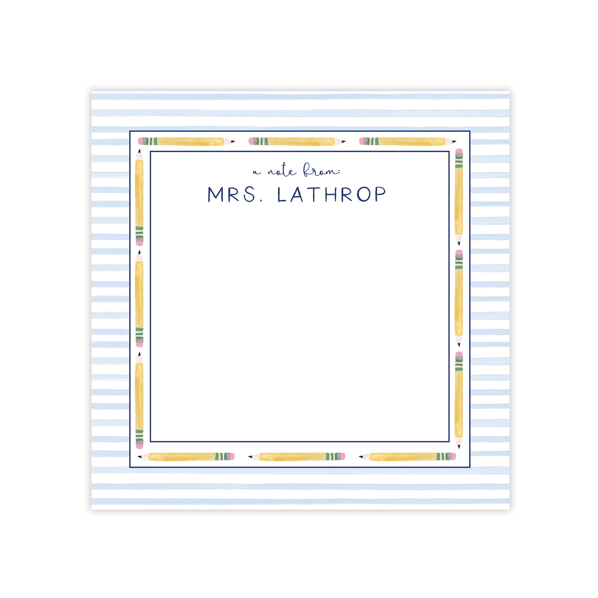 Customized Teacher Notepad in Blue Pencil Print