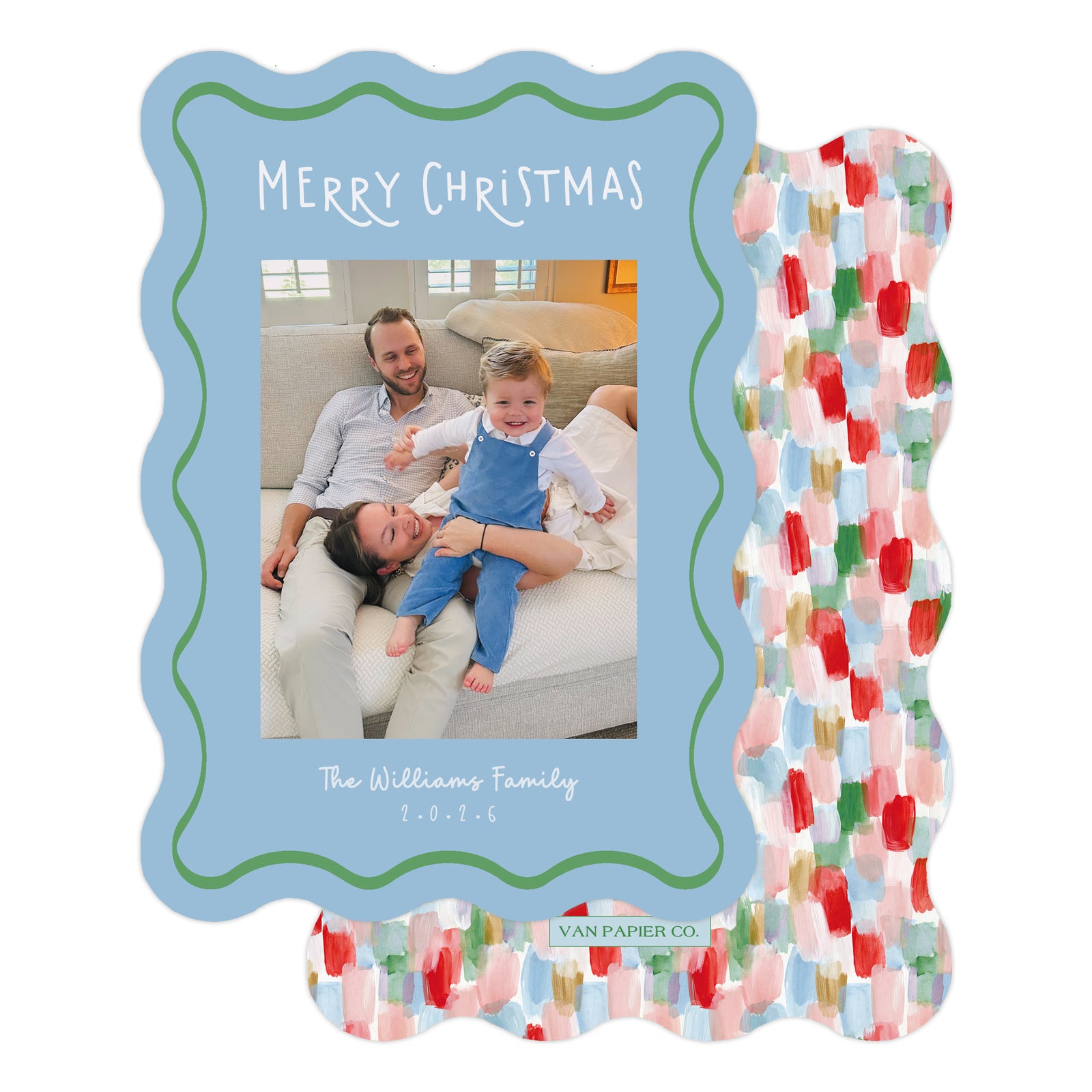 Blue Wavy Border Holiday Card