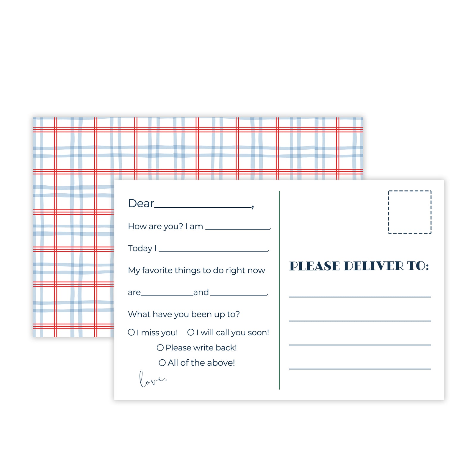 Personalized Plaid Postcards