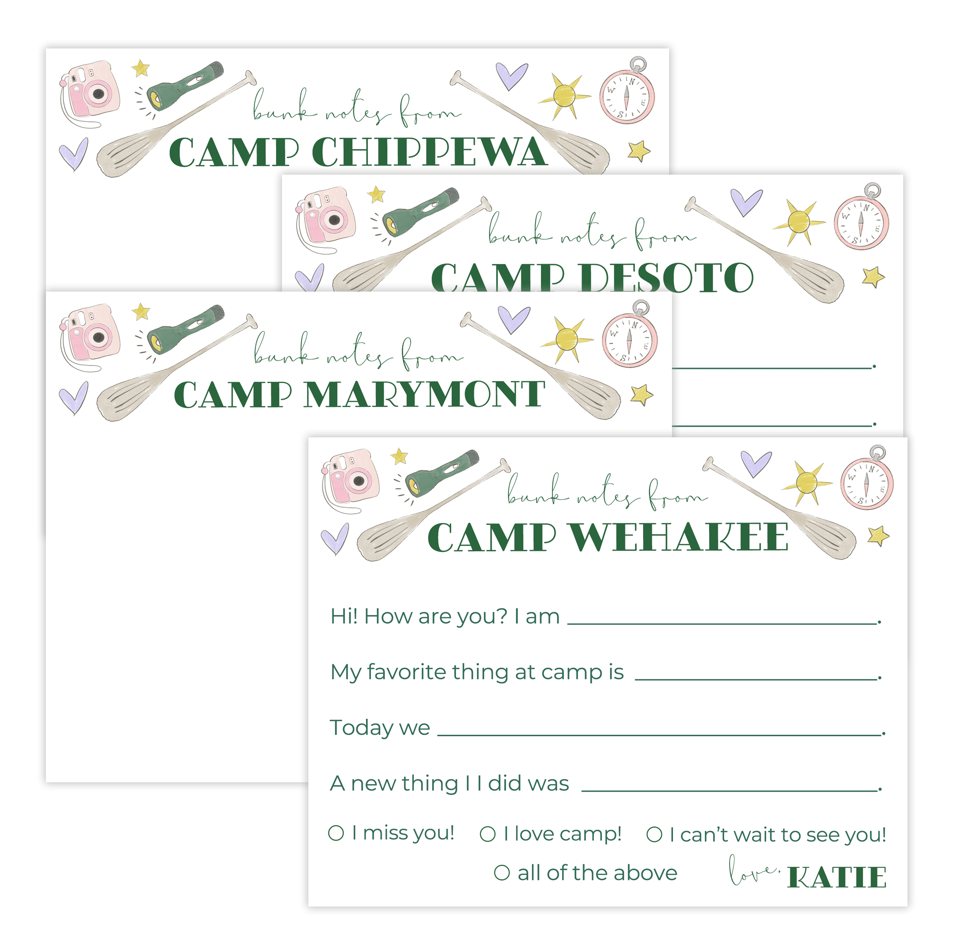 Girls Camp Note Cards