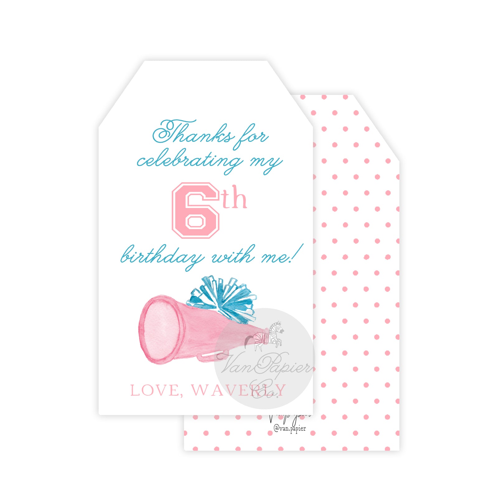 Cheerleader Birthday Favor Tags