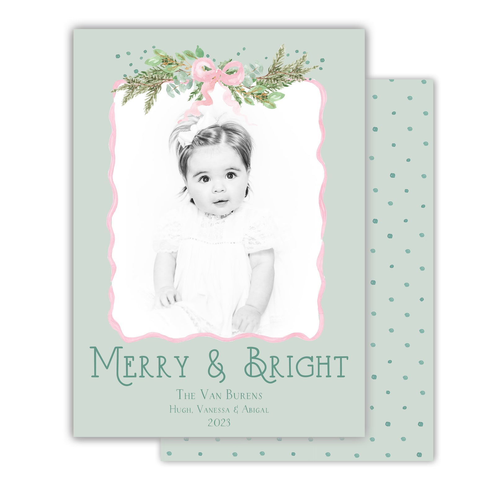Pink & Green Ribbon Christmas Card