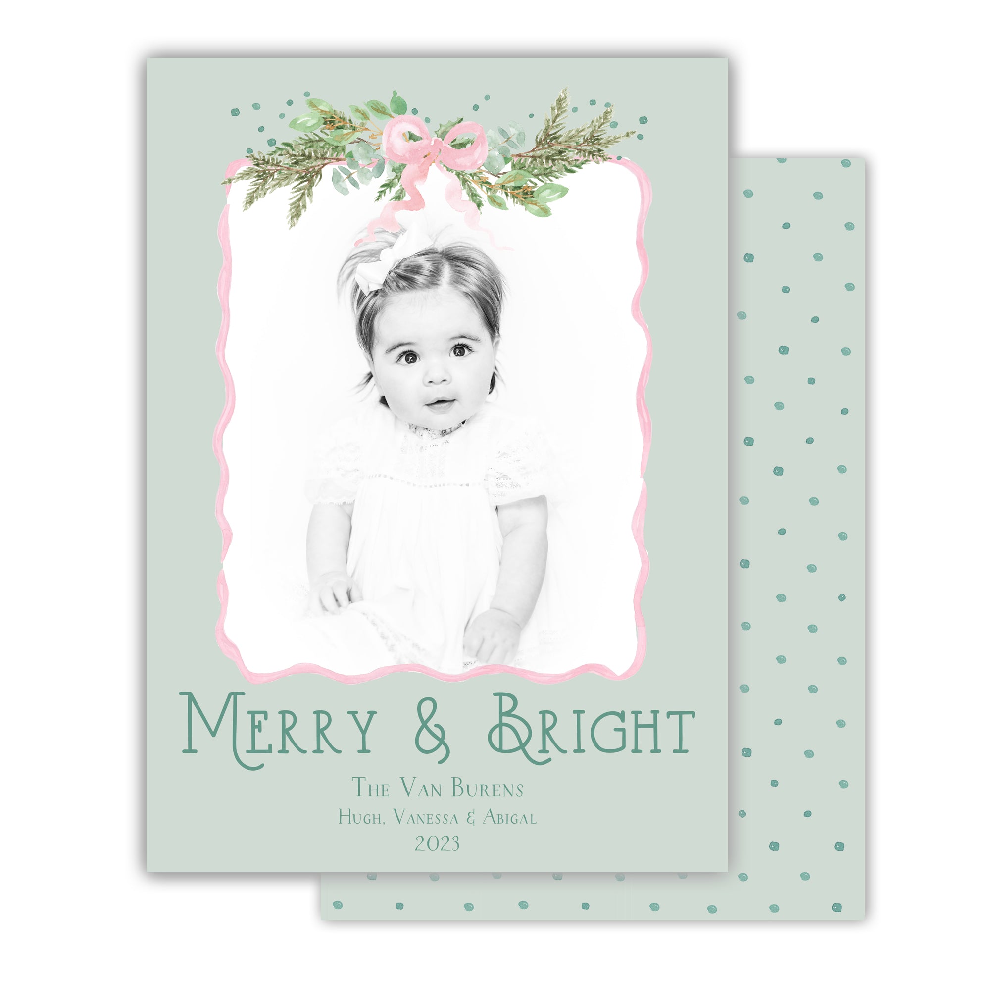 Pink & Green Ribbon Christmas Card