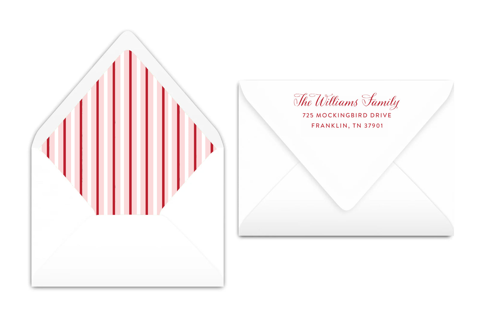 Christmas card with a baby photo and 'Christmas Blessings' text on a pink background with red stripes.