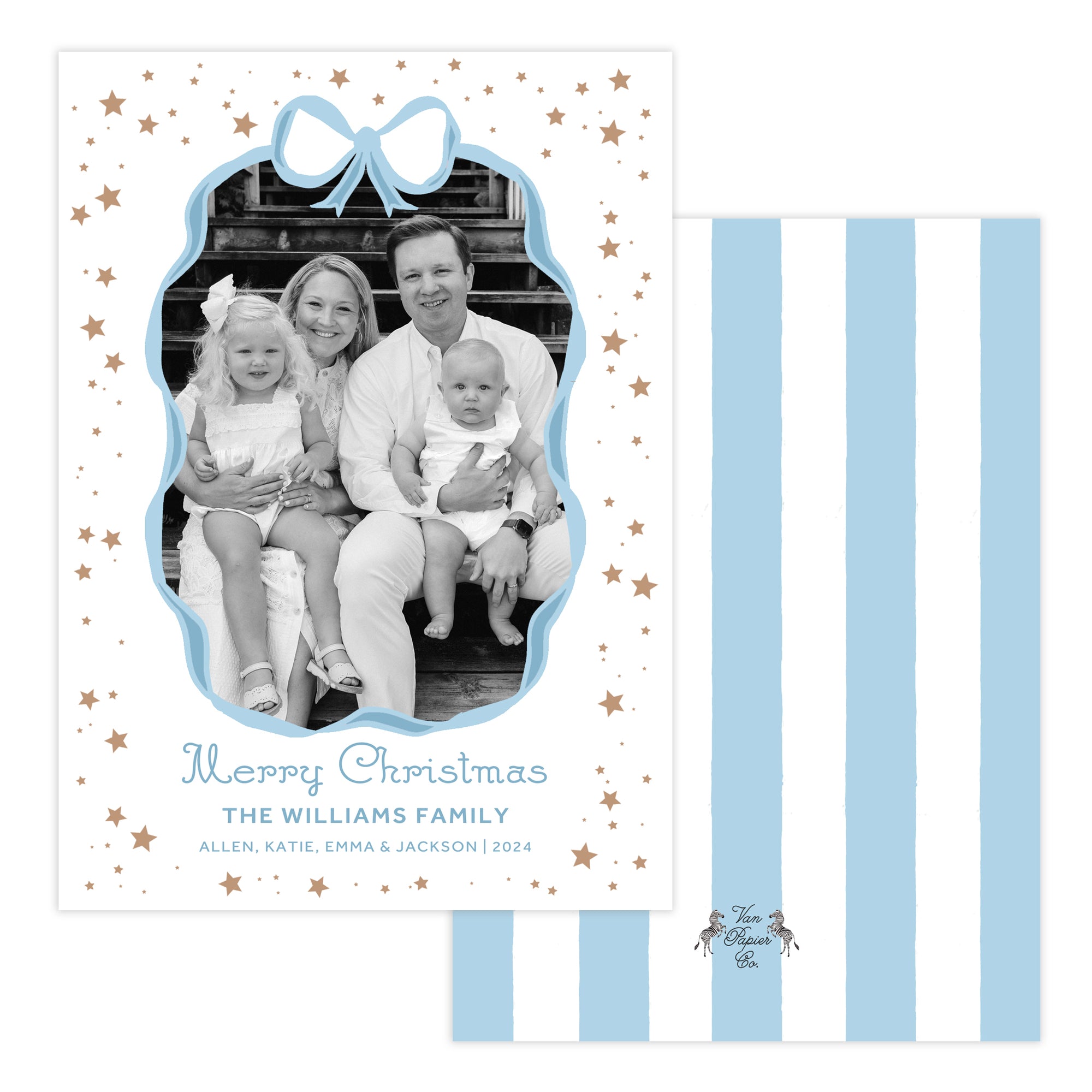 Blue and White Stars Christmas Card