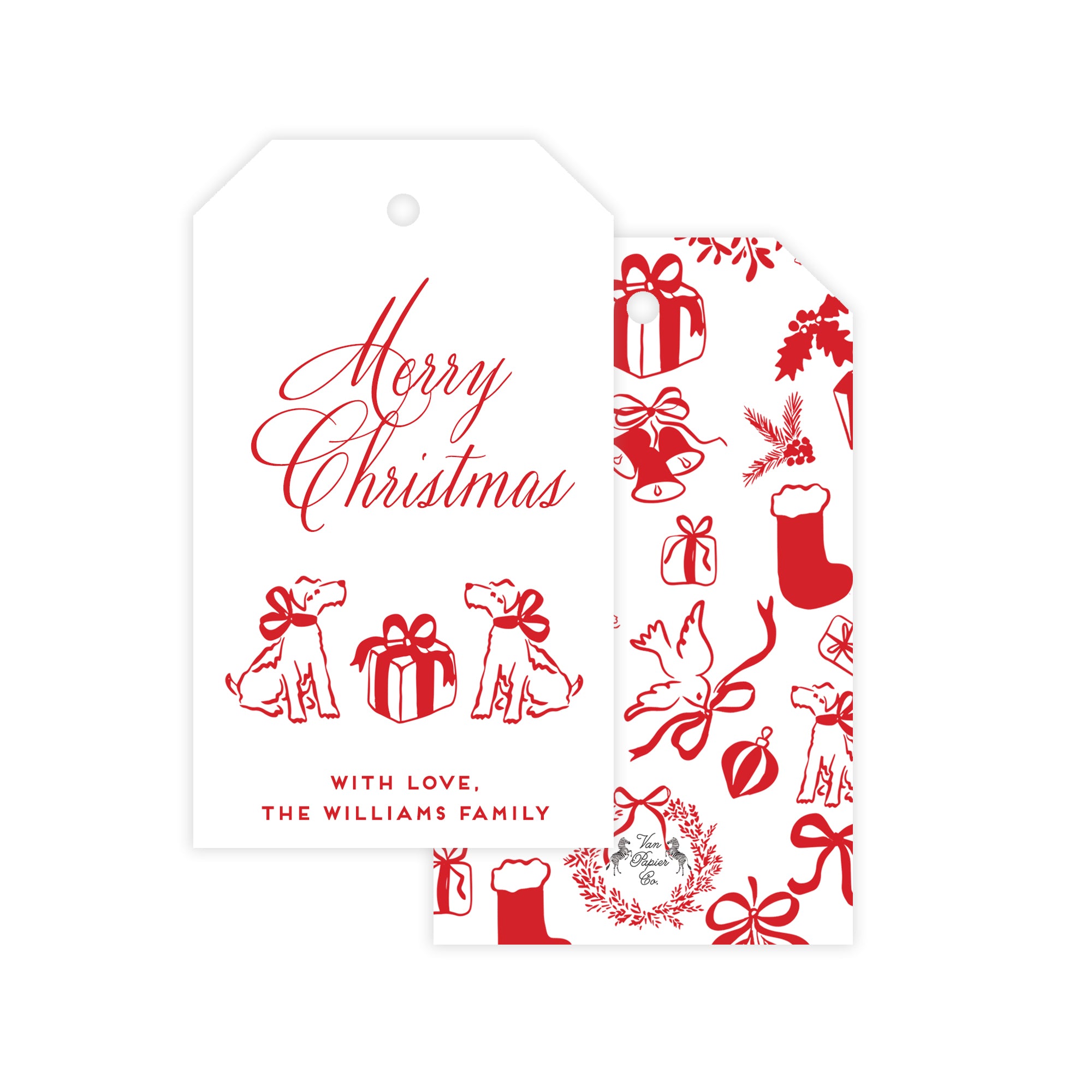 Christmas Toile Dog Holiday Gift Tags