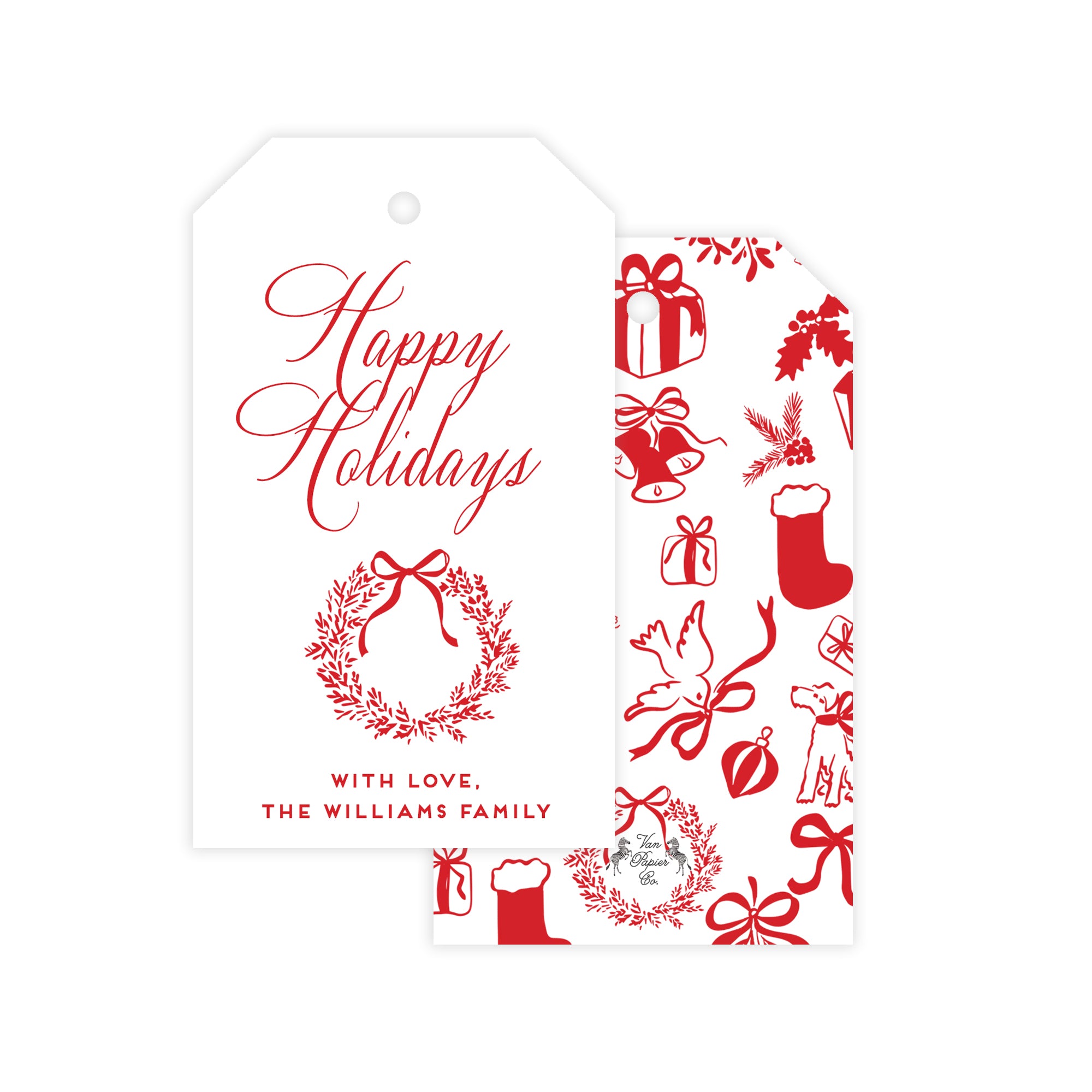 Christmas Toile Wreath Holiday Gift Tags