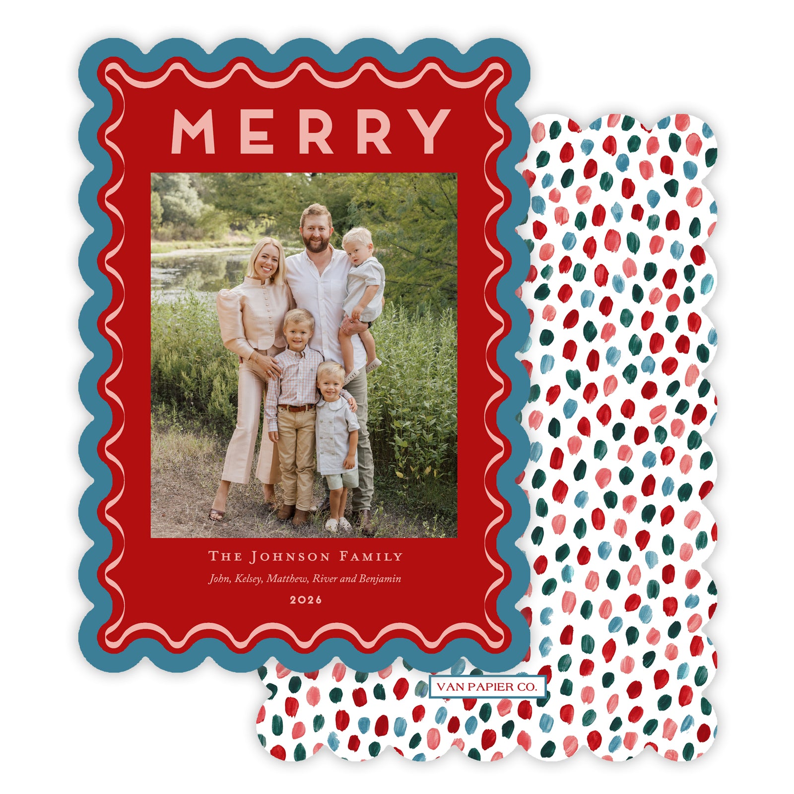 Red and Green Scalloped Holiday Card