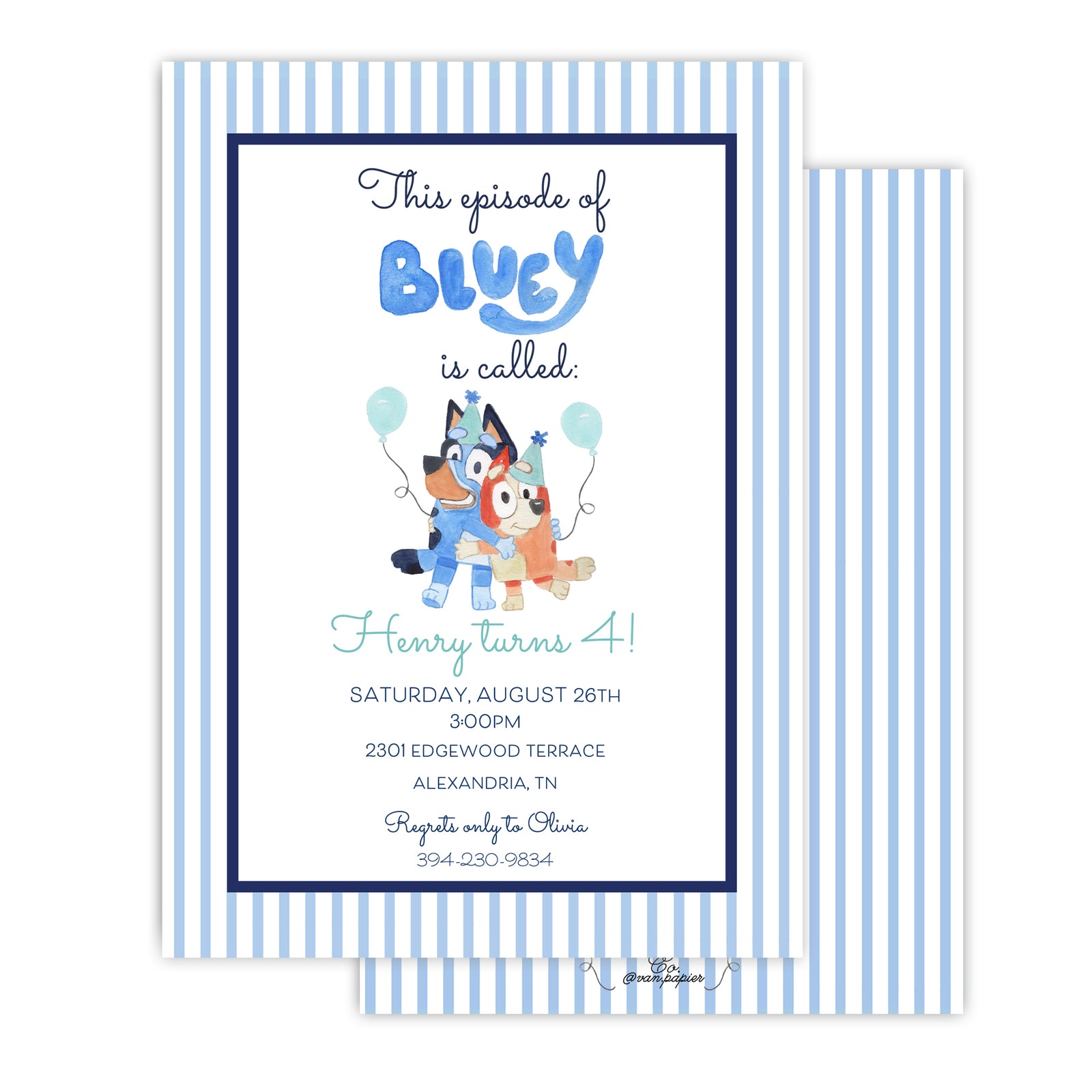 Watercolor Bluey Birthday Invitation