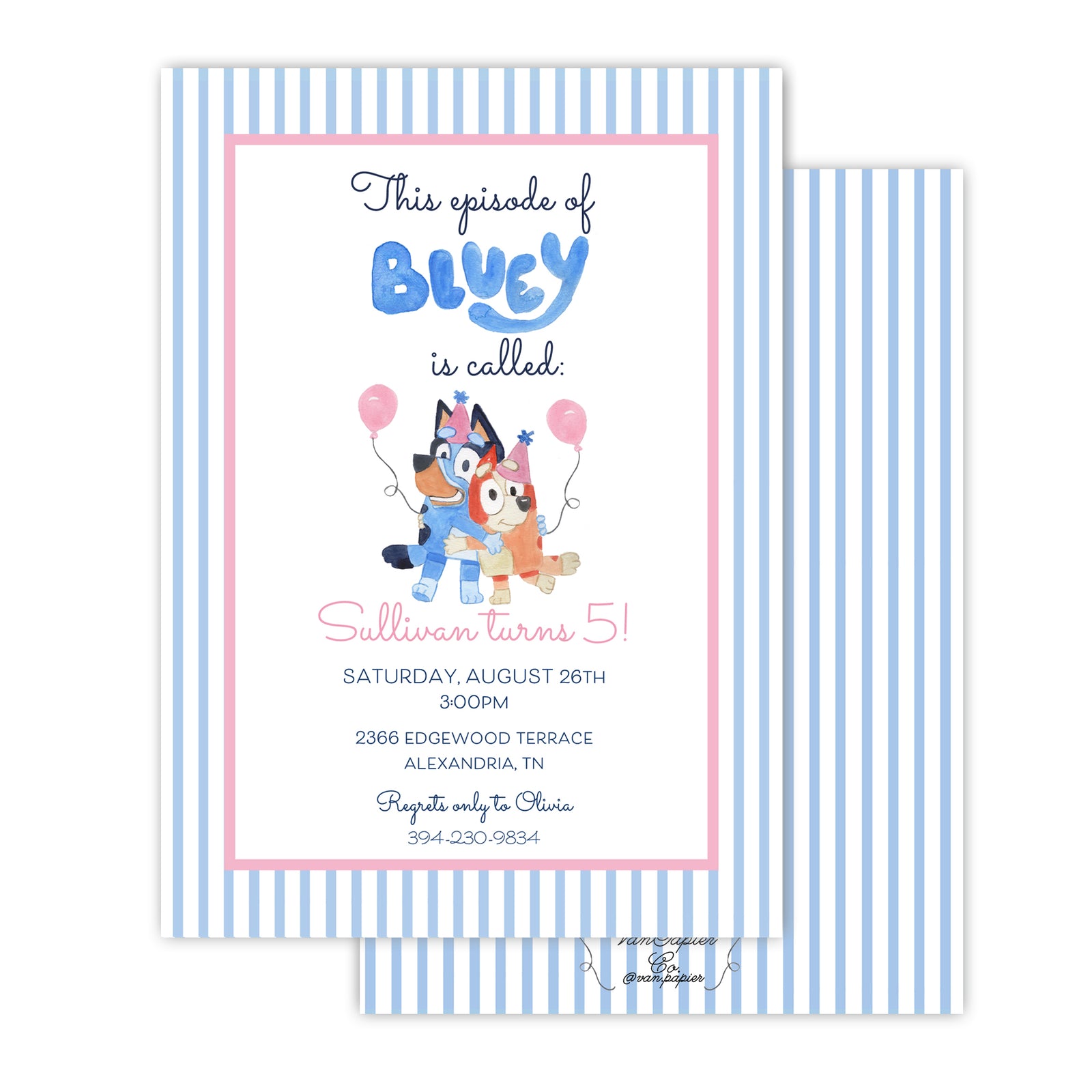 Watercolor Bluey Birthday Invitation