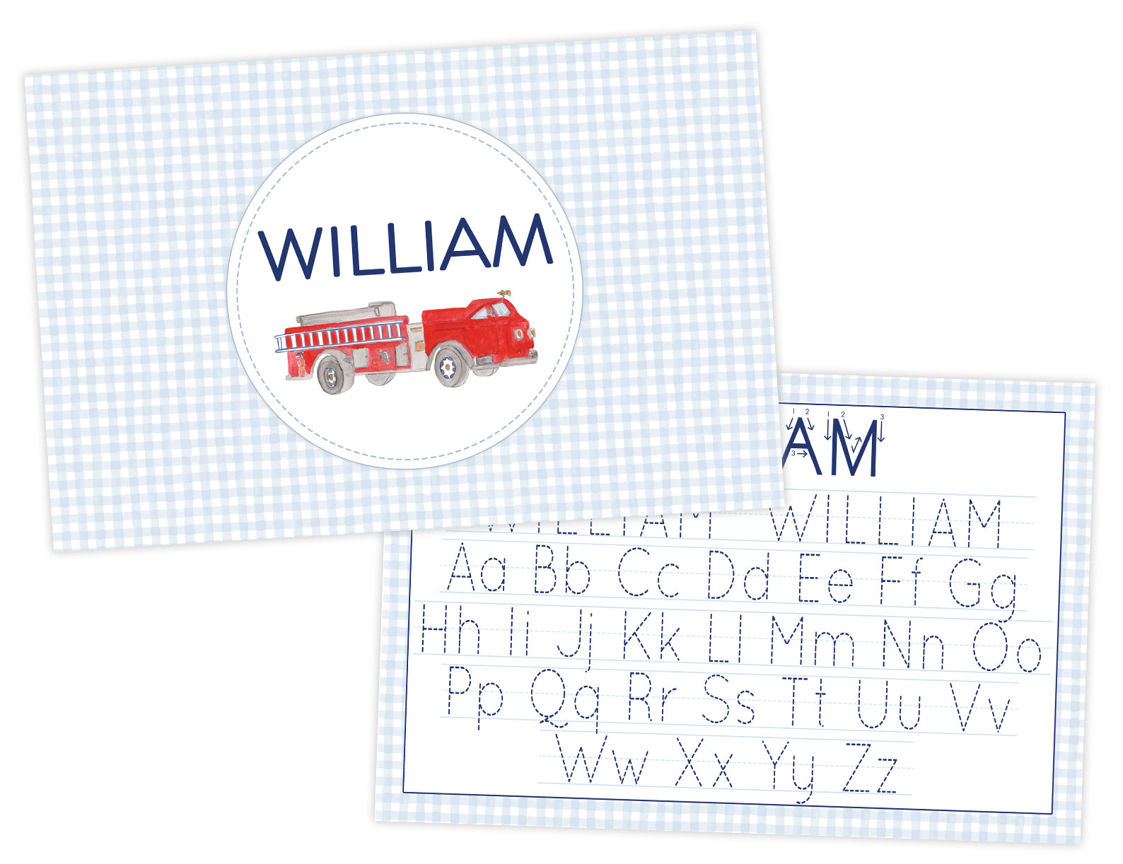 Laminated Firetruck Name Tracing Placemat