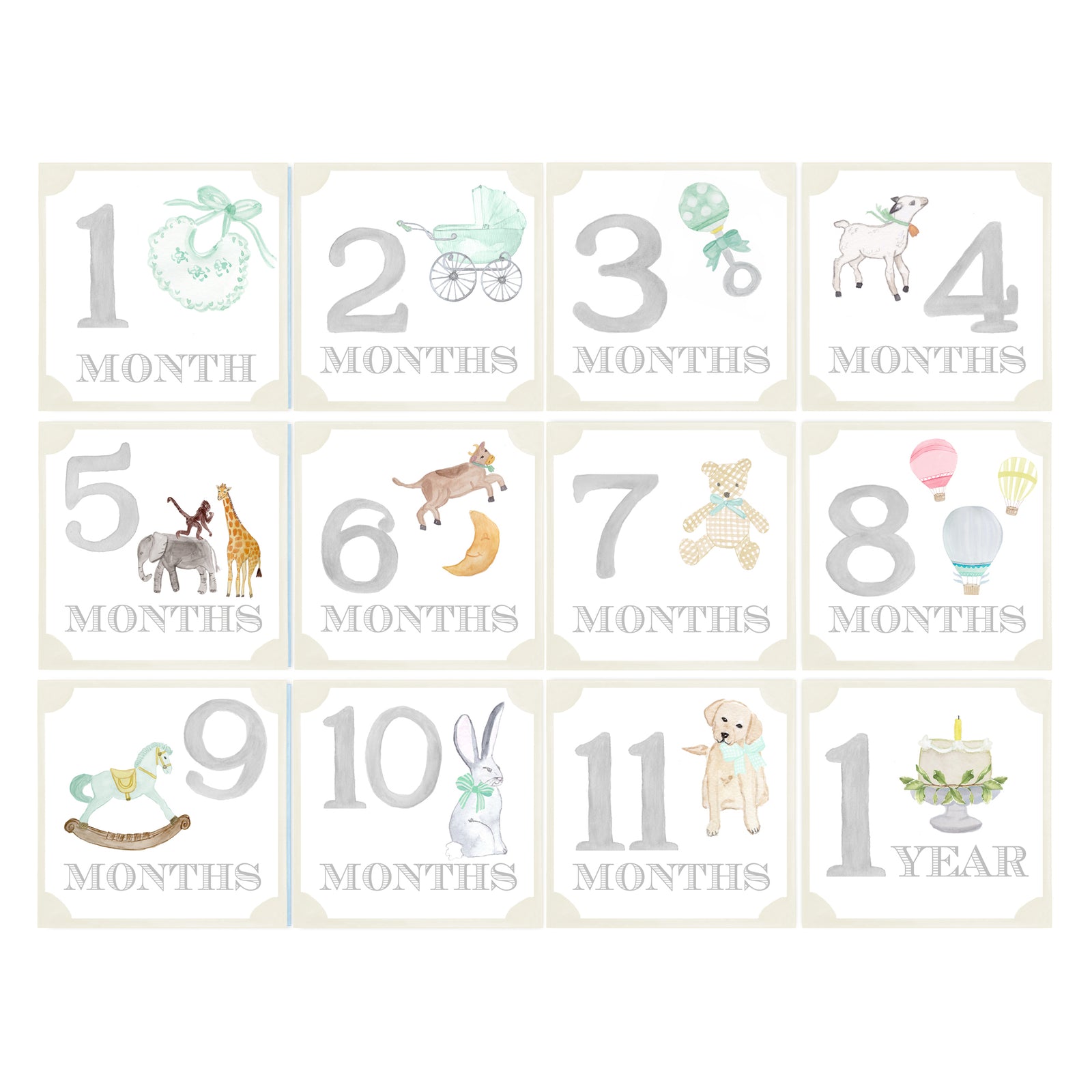 Gender Neutral Watercolor Milestone Cards