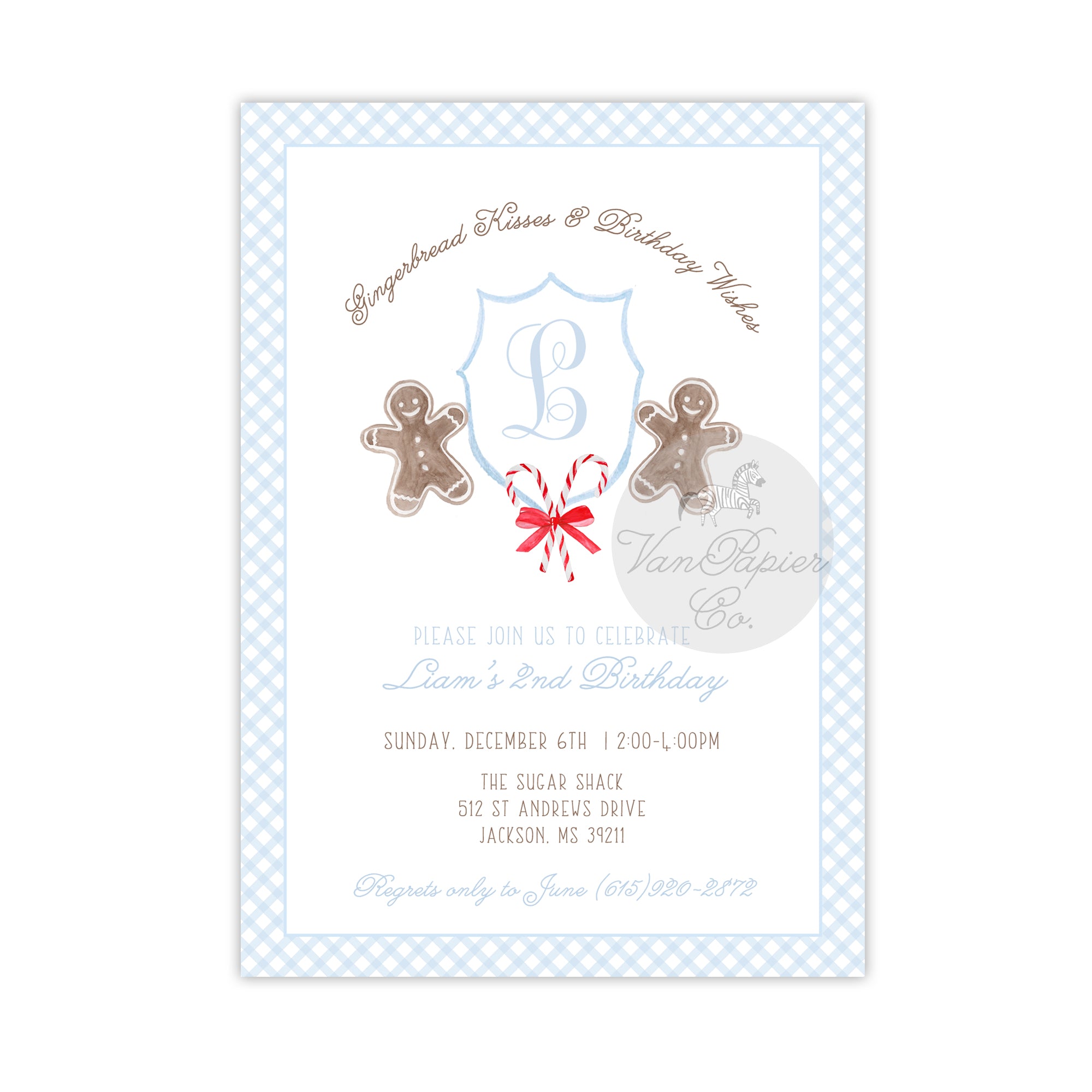 Watercolor Gingerbread Kisses Invitation