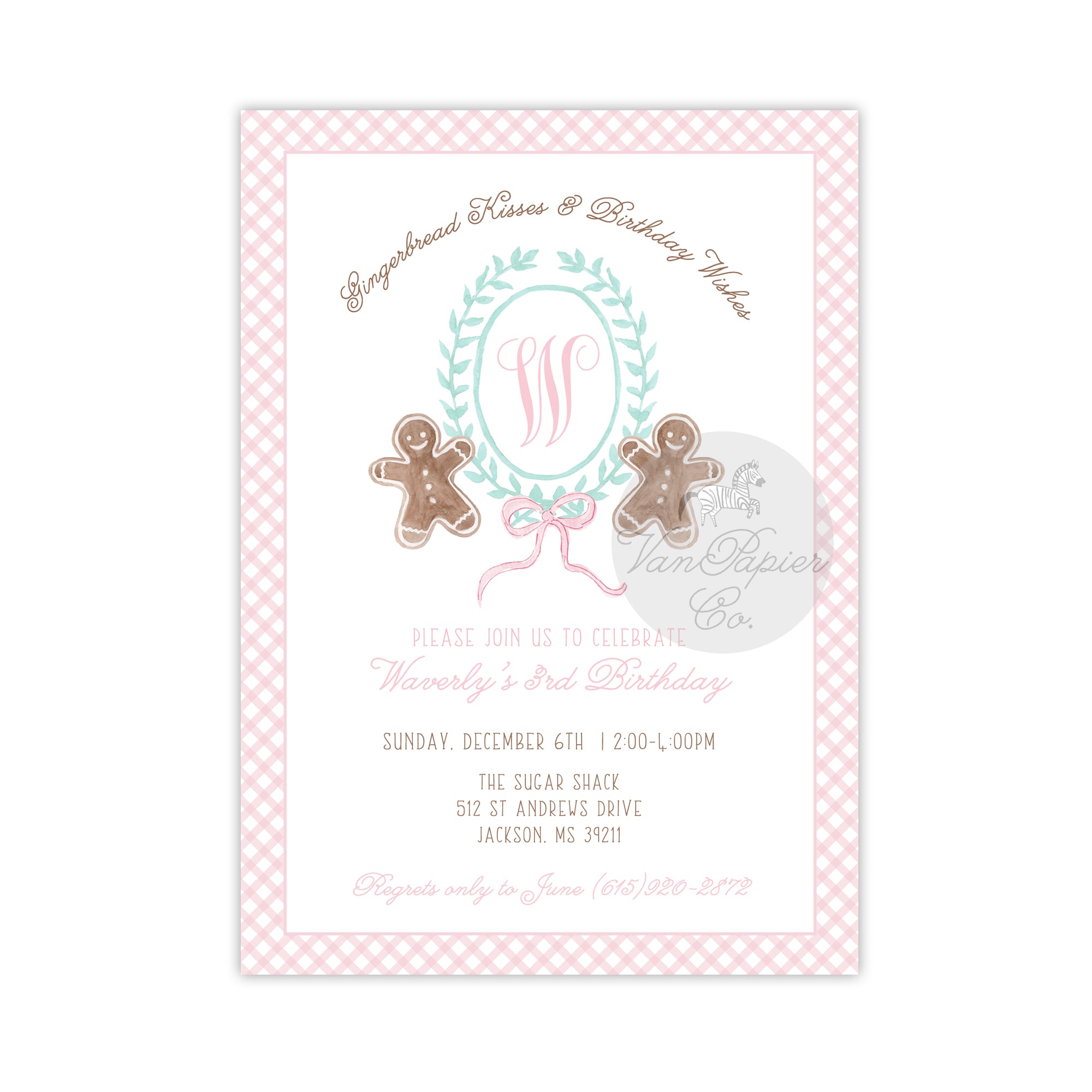 Watercolor Gingerbread Kisses Invitation