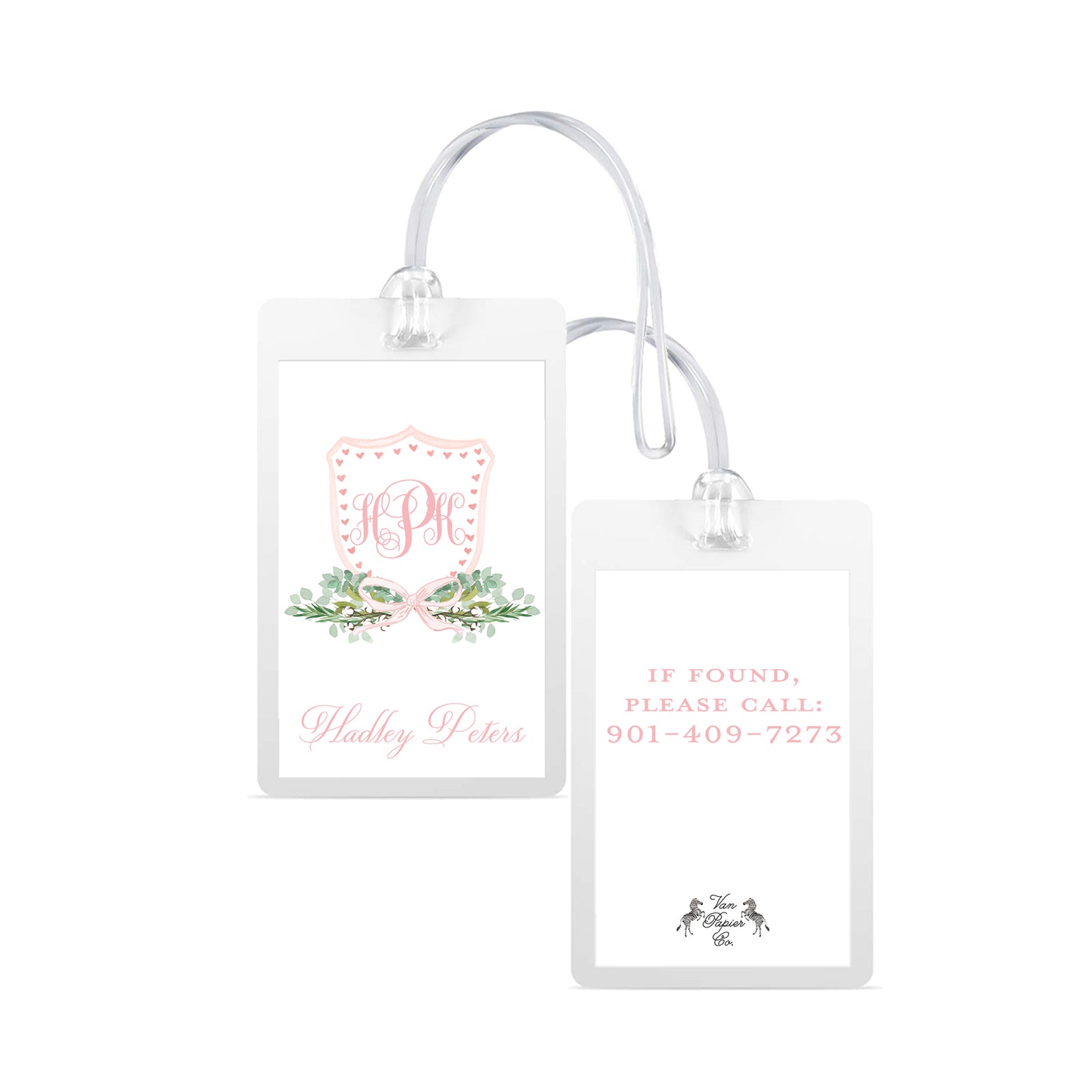 Girls Monogrammed Crest Laminated Bag Tag