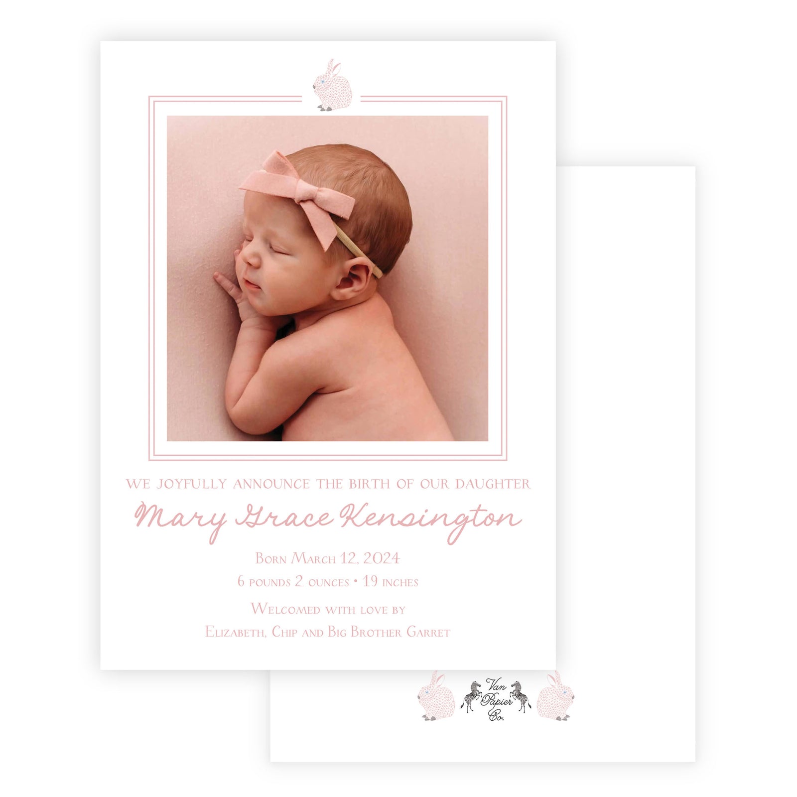 Pink Rabbit Birth Announcement