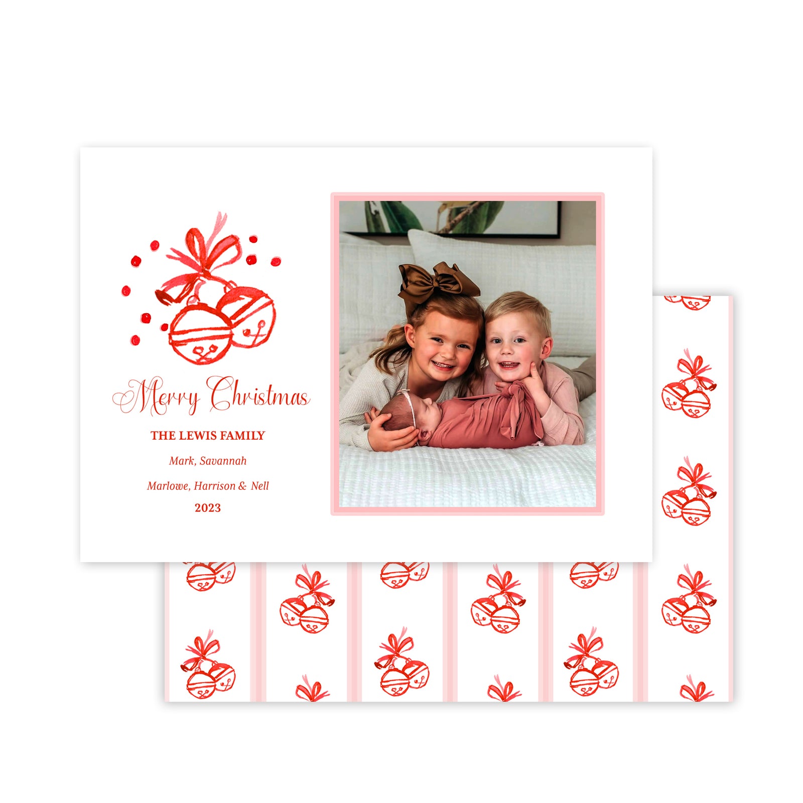 Watercolor Red Bells Christmas Card