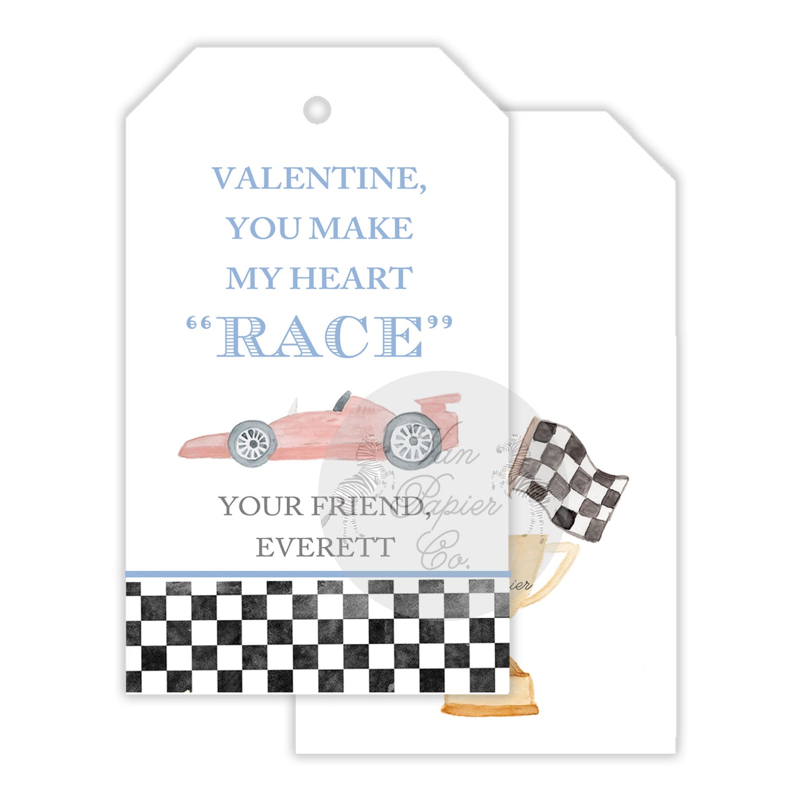 Watercolor Racecar Valentine Tags