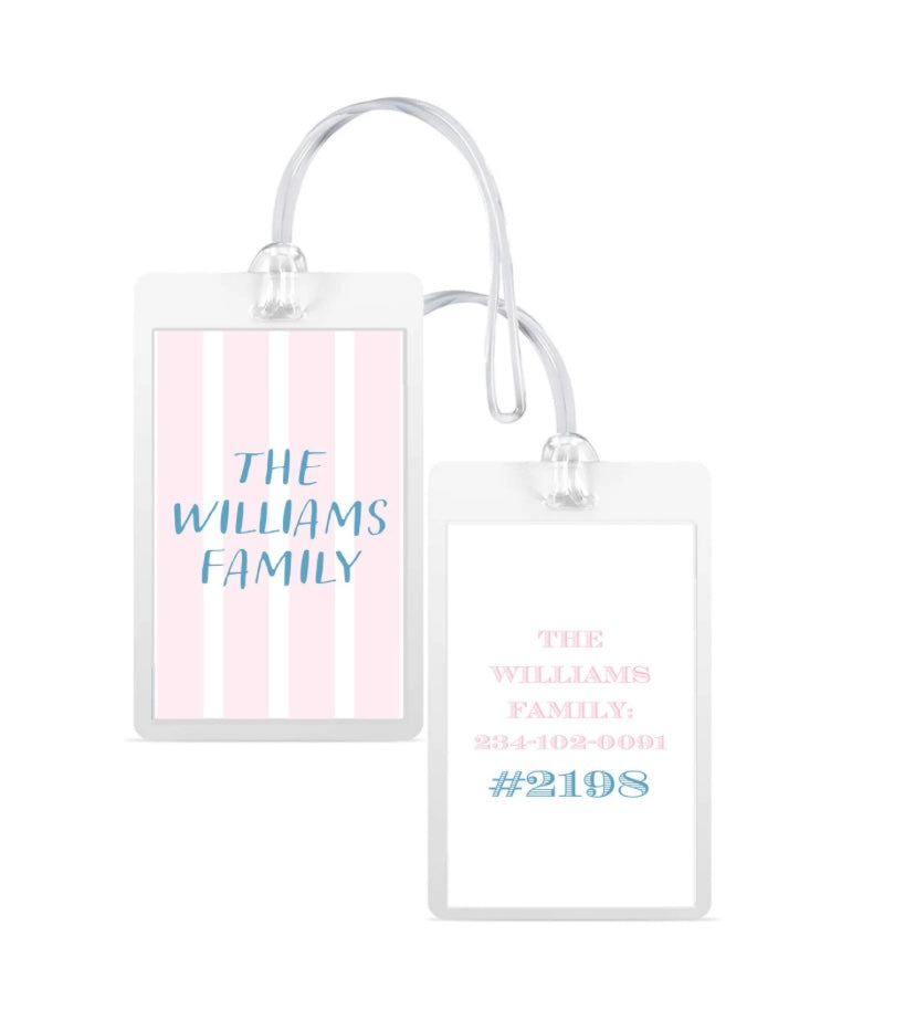 Pink Striped Laminated Bag Tag