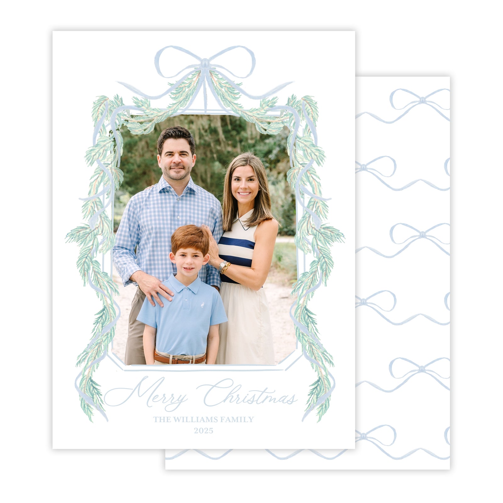 Christmas card with a family photo and decorative border