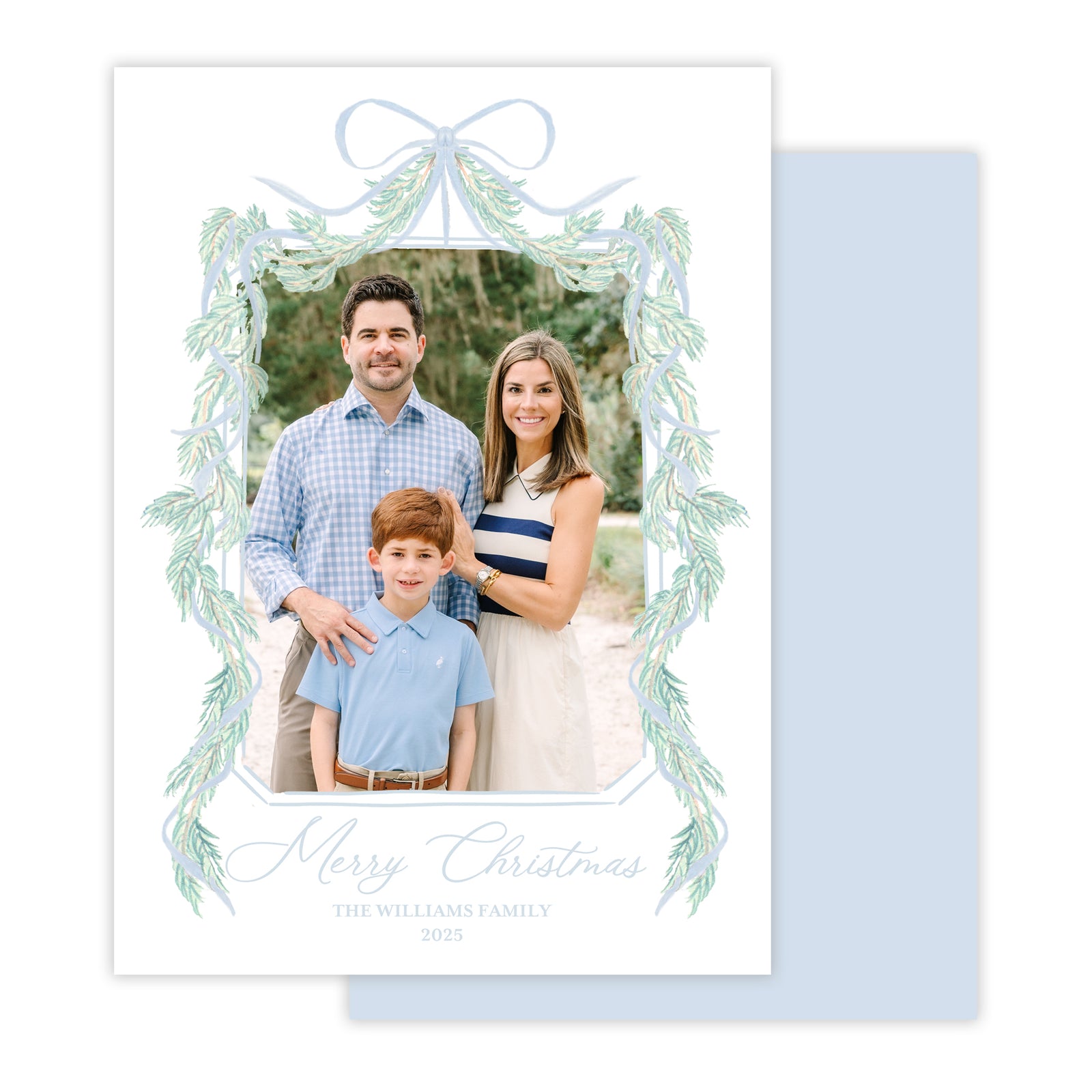 Christmas card with a family photo and decorative border