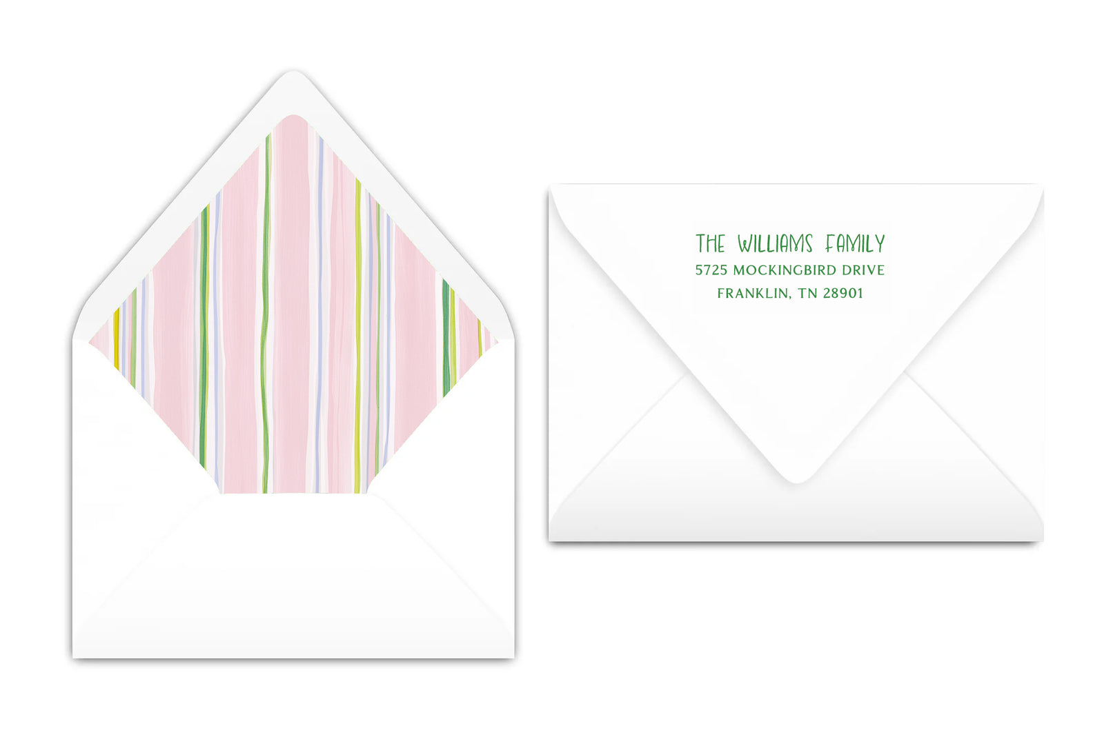 Holiday card with family photo and 'Merry and Bright' text on a pink background